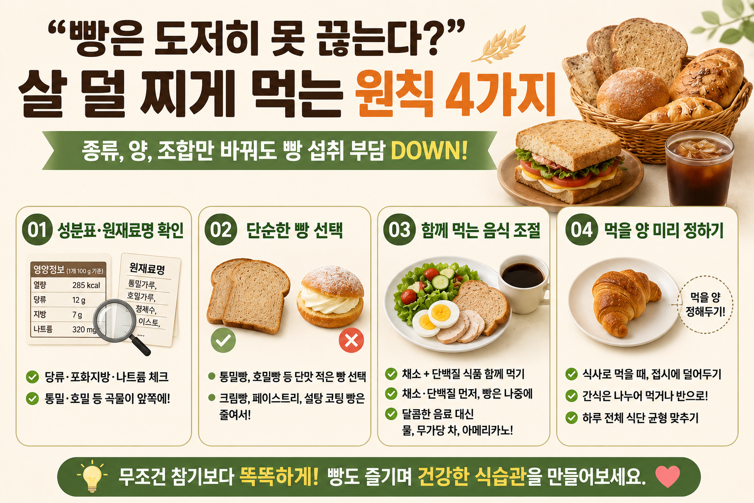빵 끊지 마세요, 살 덜 찌게 먹는 4가지 원칙