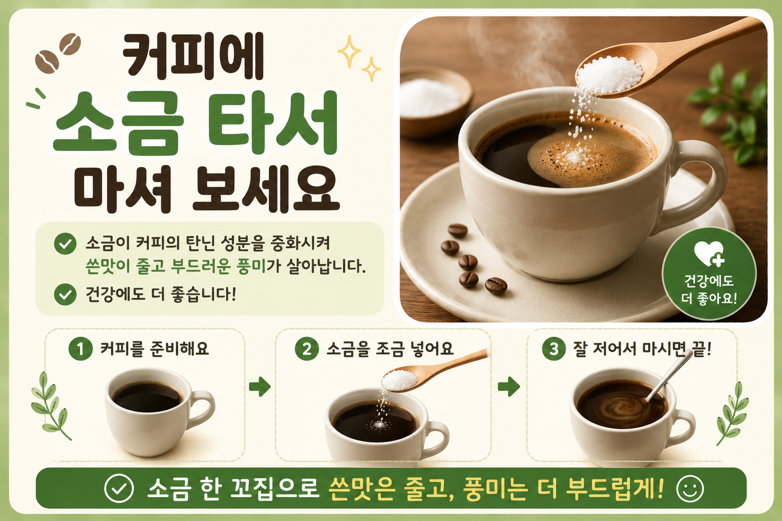 커피 쓴맛 줄이는 법, 소금 한 꼬집으로 풍미 살리기
