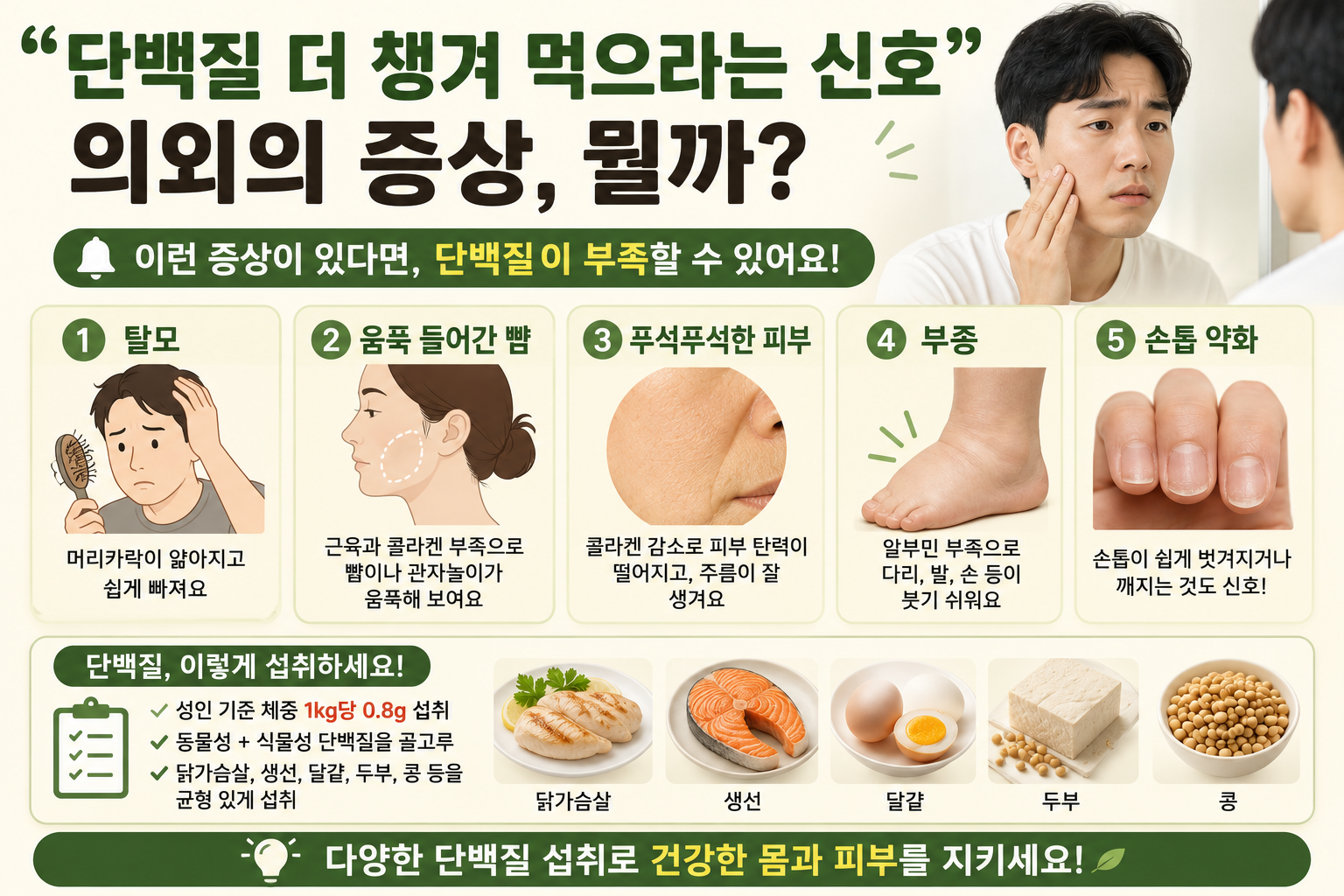 단백질 부족 신호 4가지, 얼굴·피부에 먼저 나타난다