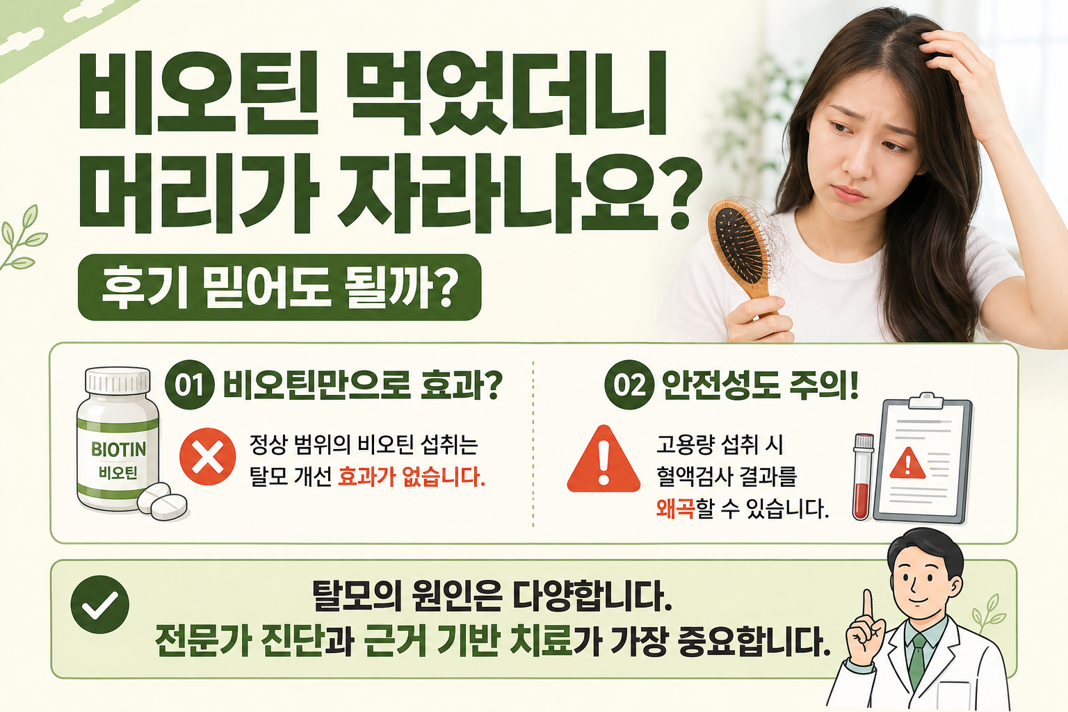 비오틴 먹으면 머리 자랄까? 탈모 후기보다 먼저 봐야 할 의학적 진실