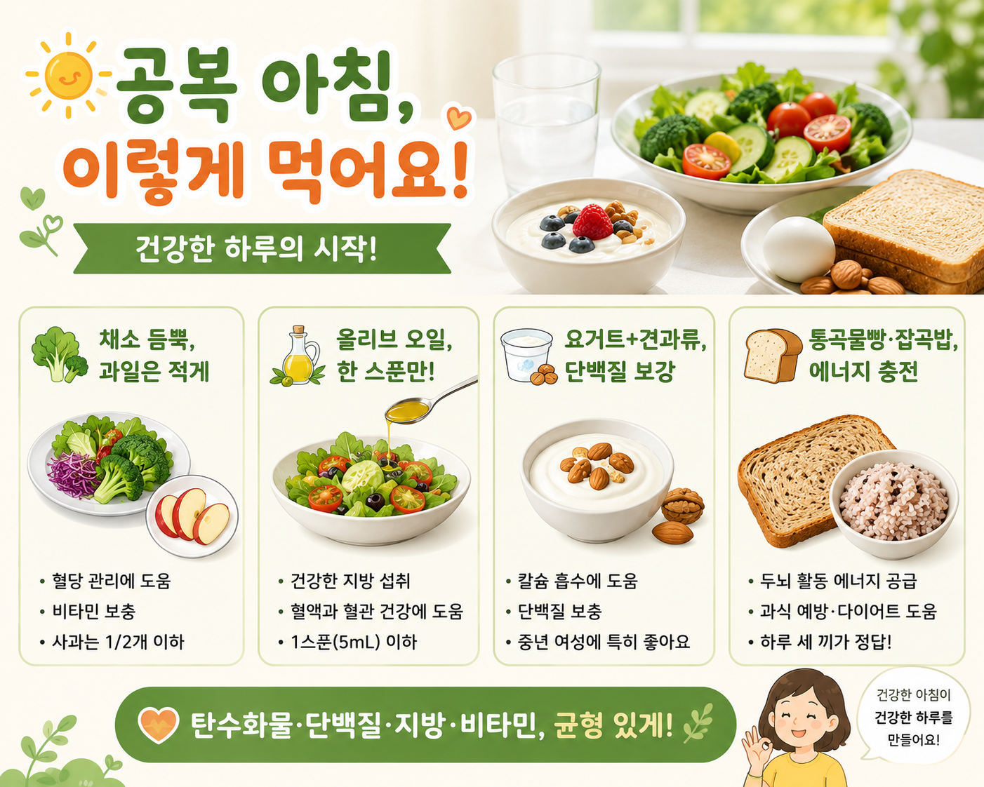아침 공복, 무엇부터 먹어야 할까? 혈당·집중력 잡는 아침 식사법