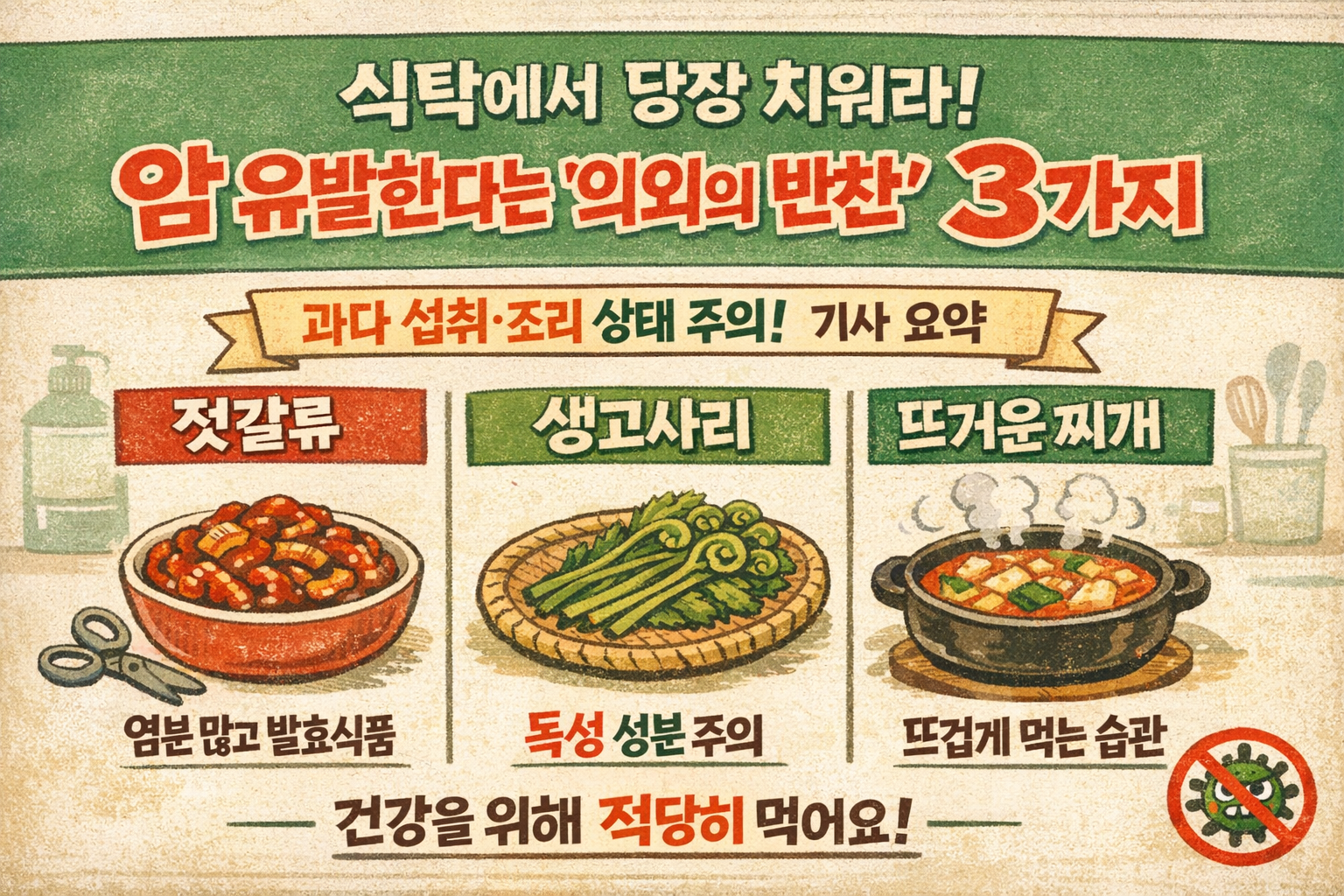 암 유발 의외의 반찬 3가지, 젓갈·고사리·뜨거운 찌개 조심해야 하는 이유
