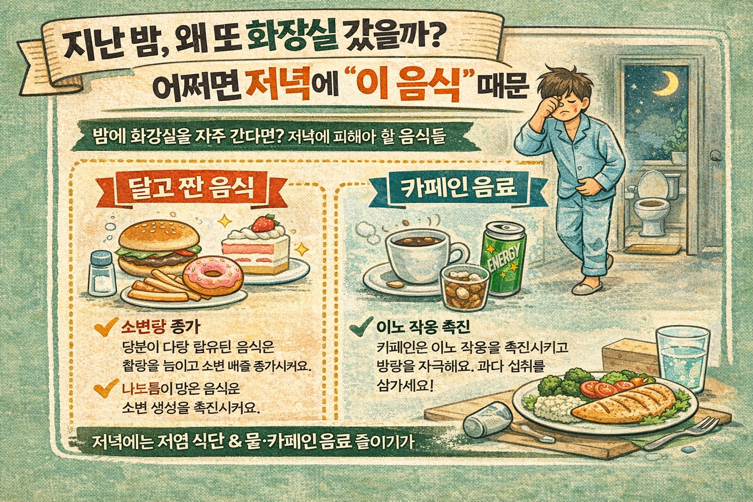 밤마다 화장실 때문에 깬다면…야간뇨 부르는 저녁 탄수화물·짠 음식