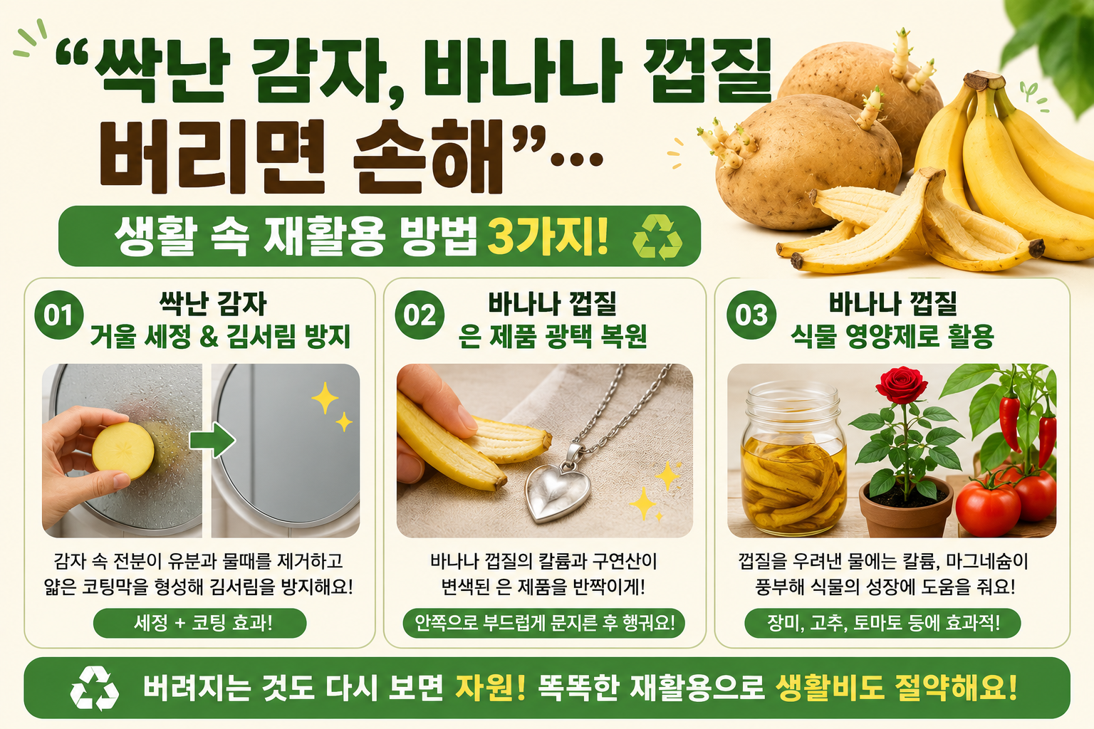 싹난 감자·바나나 껍질 그냥 버리면 손해, 집에서 다시 쓰는 놀라운 방법