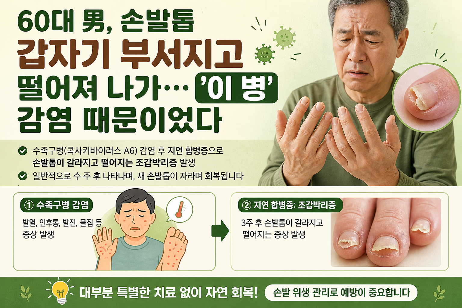 성인 수족구병 후 손발톱 빠짐? 조갑박리증 원인과 회복기간