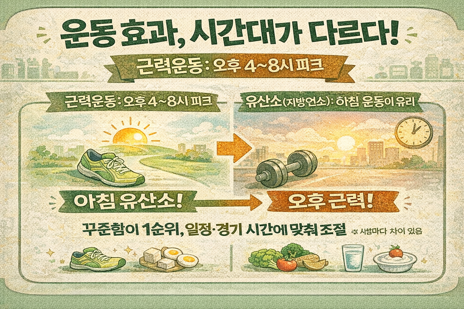 근력운동은 오후 4~8시 ‘최고’, 유산소 효과 정점은 아침?…운동 시간대별 효과 정리