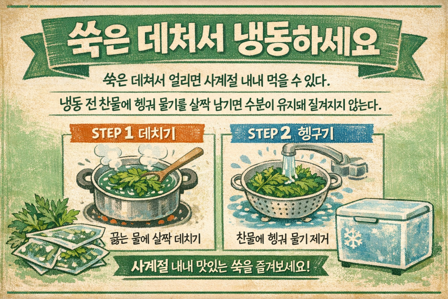 쑥 데쳐서 냉동하는 법, 질겨지지 않게 사계절 먹는 보관팁
