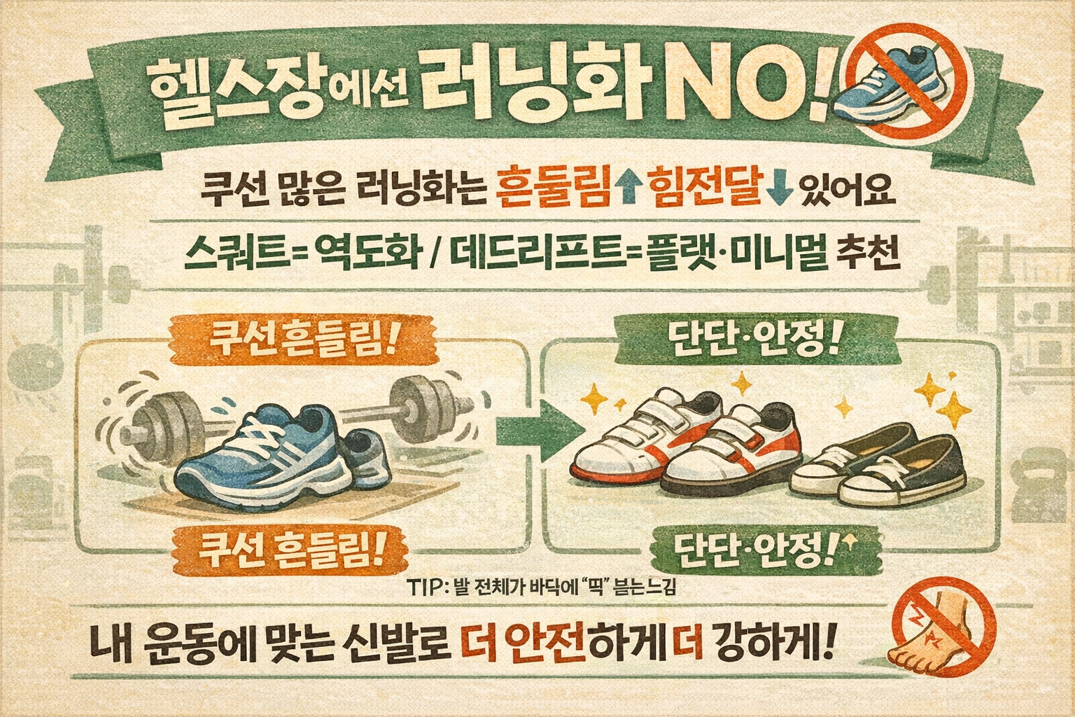 헬스장에선 러닝화 신지 마라? 스쿼트=역도화·데드리프트=플랫슈즈가 좋은 이유