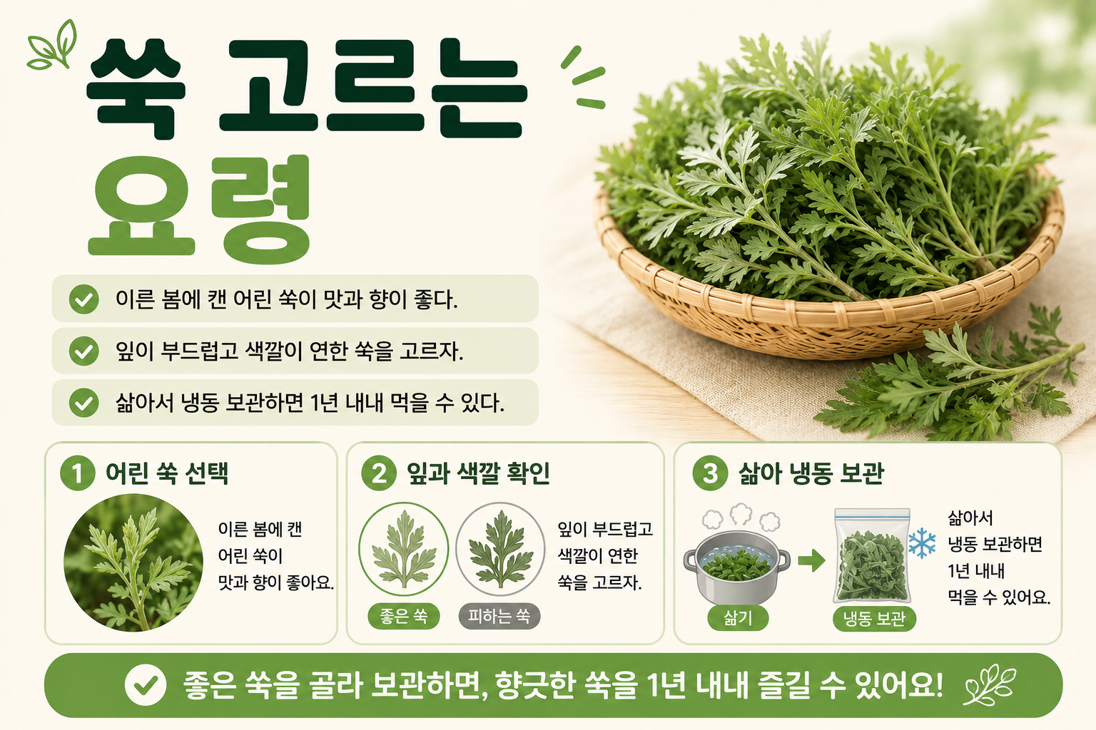 쑥 고르는 법, 향 좋은 어린 쑥 고르고 냉동 보관하는 팁