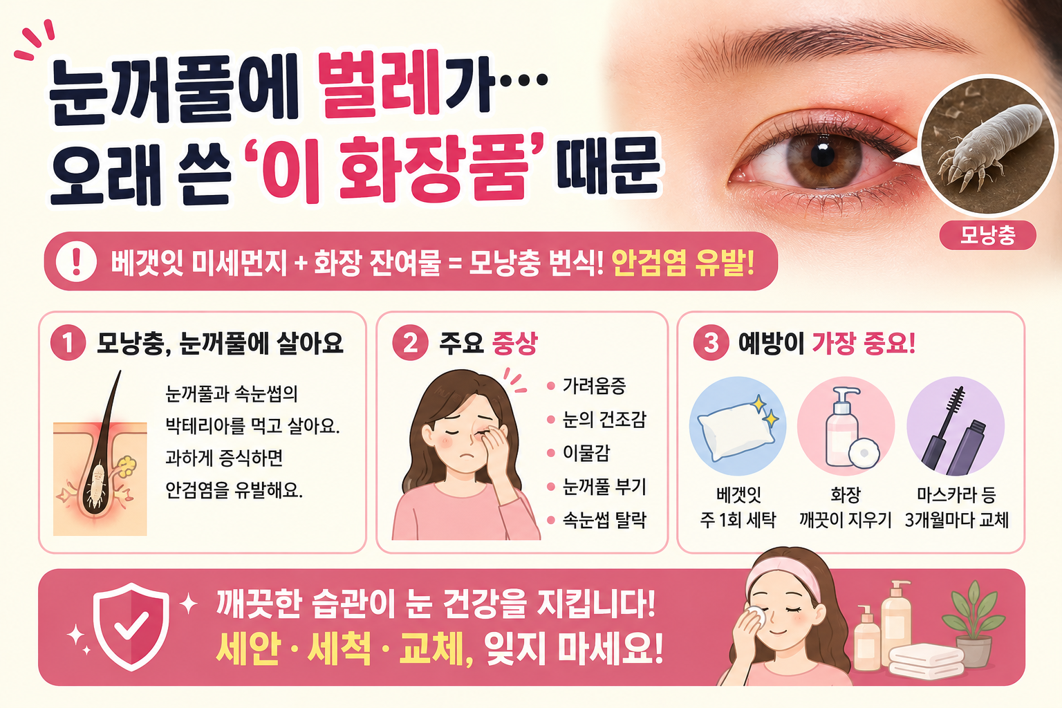 눈꺼풀에 모낭충 생기는 이유? 오래 쓴 마스카라와 눈화장 주의