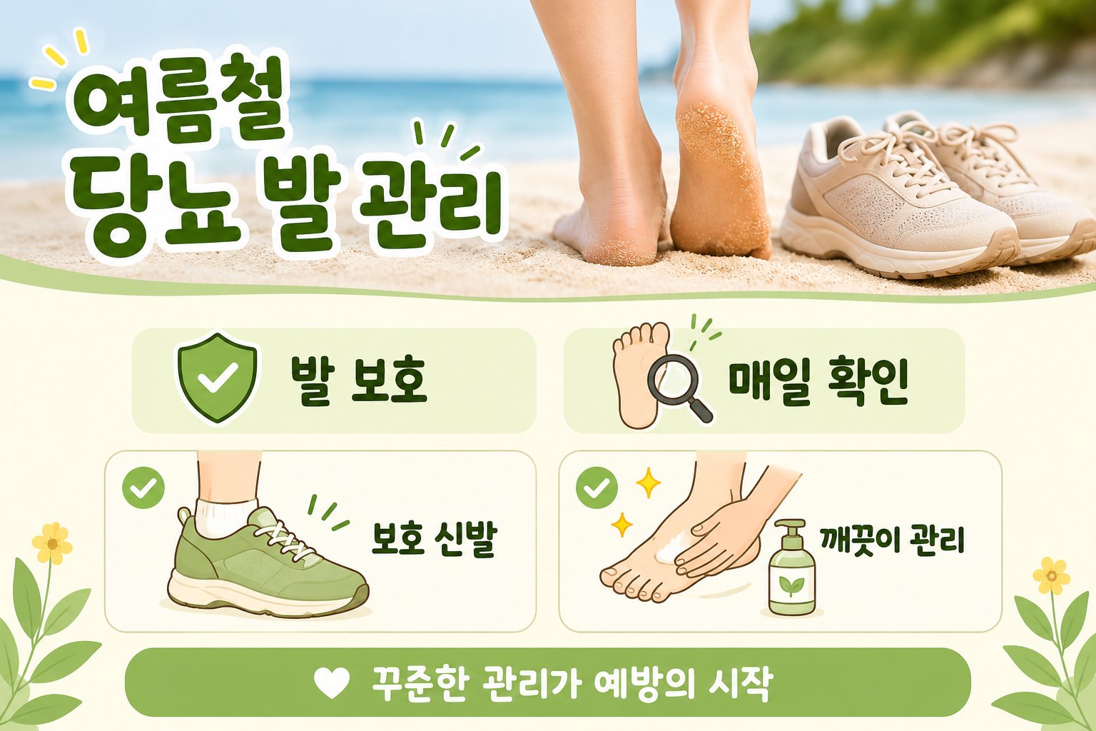 당뇨병 환자라면 여름철 쪼리 금물, 작은 물집이 당뇨발로 번질 수 있습니다