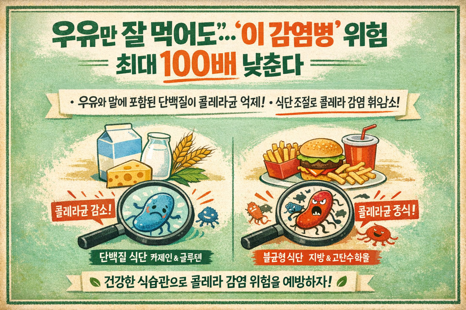 우유 속 카제인, 콜레라균 장 정착 최대 100배 낮췄다…감염 위험 줄인 최신 연구