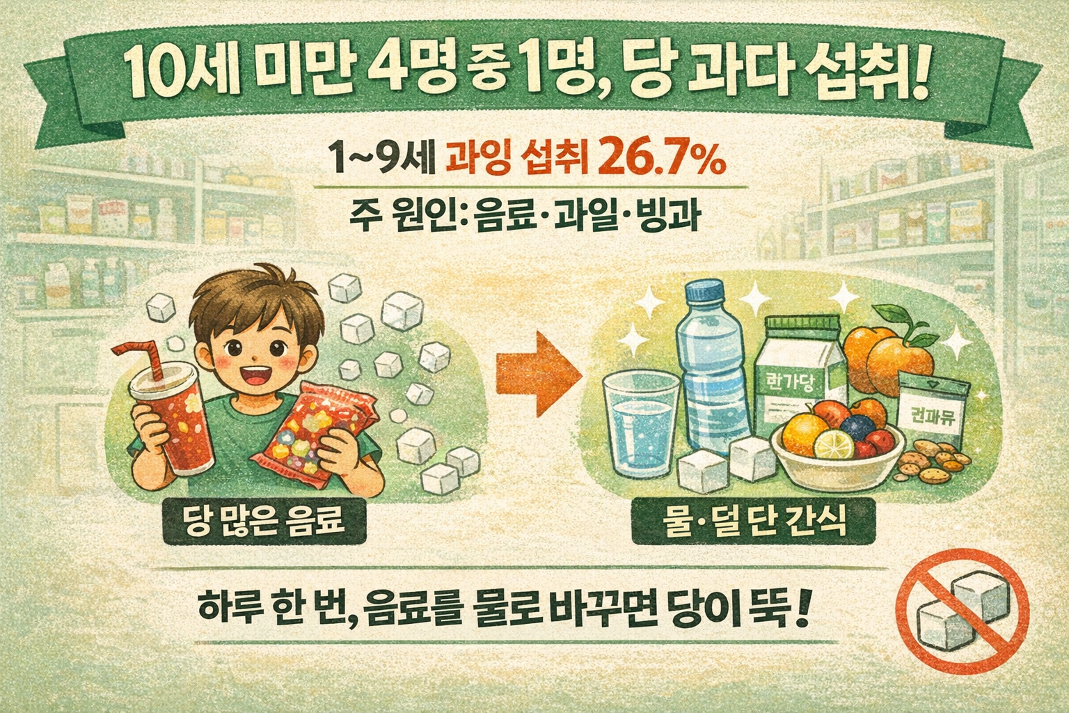 10세 미만 4명 중 1명 ‘당 과잉’…2023년 당 섭취 다시 증가, 음료·과일이 주범