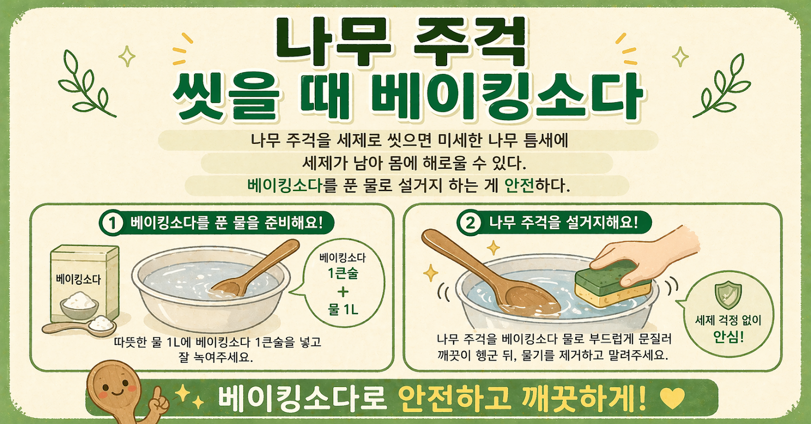 나무 주걱, 세제로 씻으면 안 되는 이유… 베이킹소다로 안전하게 씻는 법