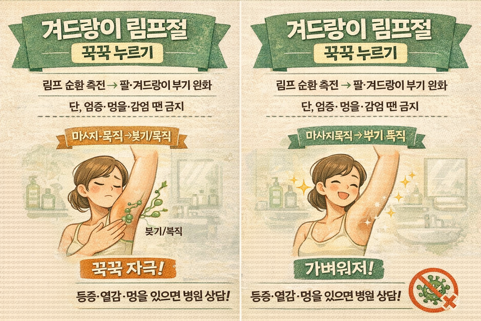 겨드랑이 림프절 꾹꾹 누르기 효과: 팔 붓기·뻐근함 완화와 주의사항(림프 마사지)