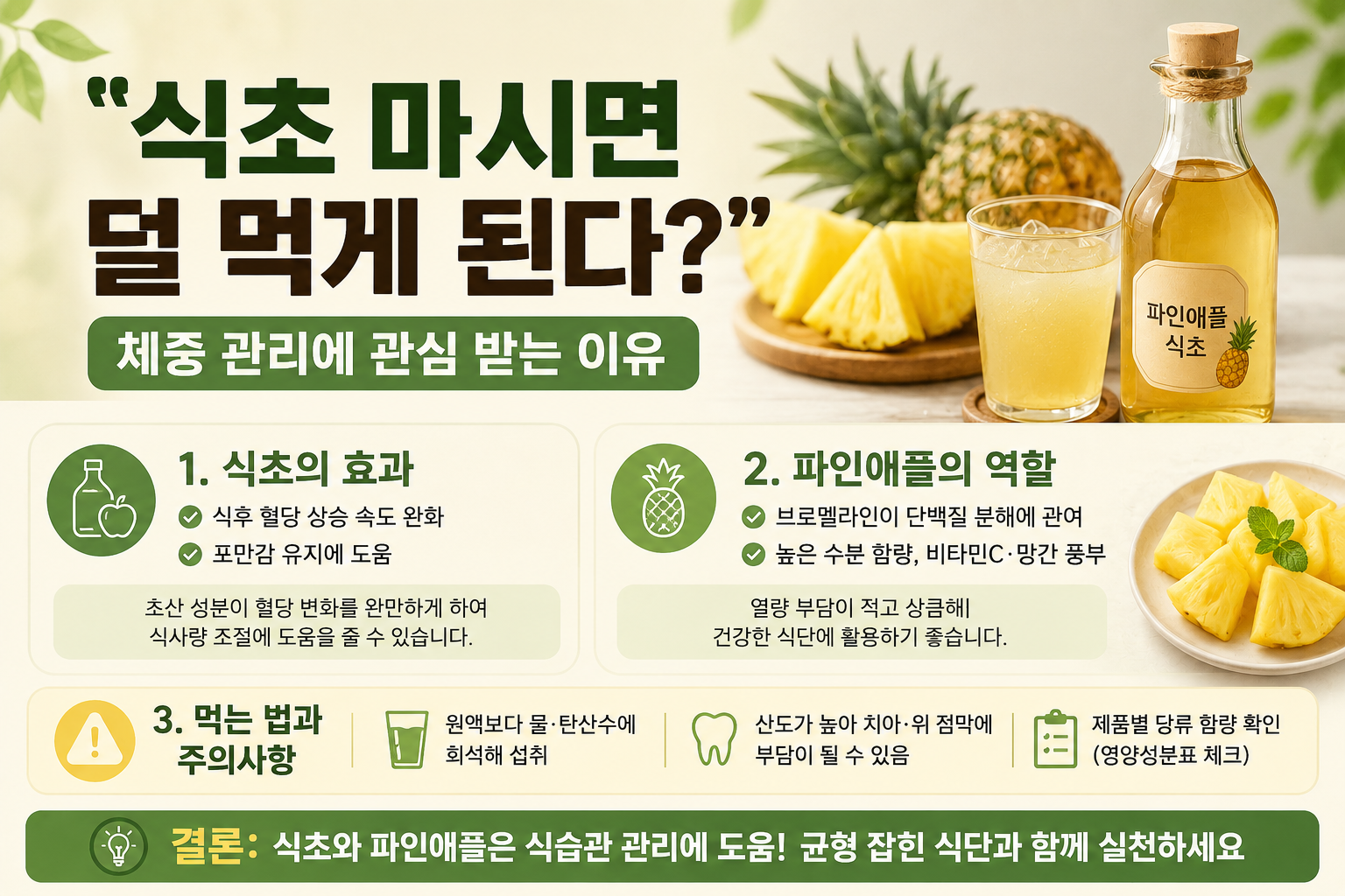 파인애플 식초 마시면 정말 덜 먹게 될까? 다이어트 관심 받는 이유와 주의할 점