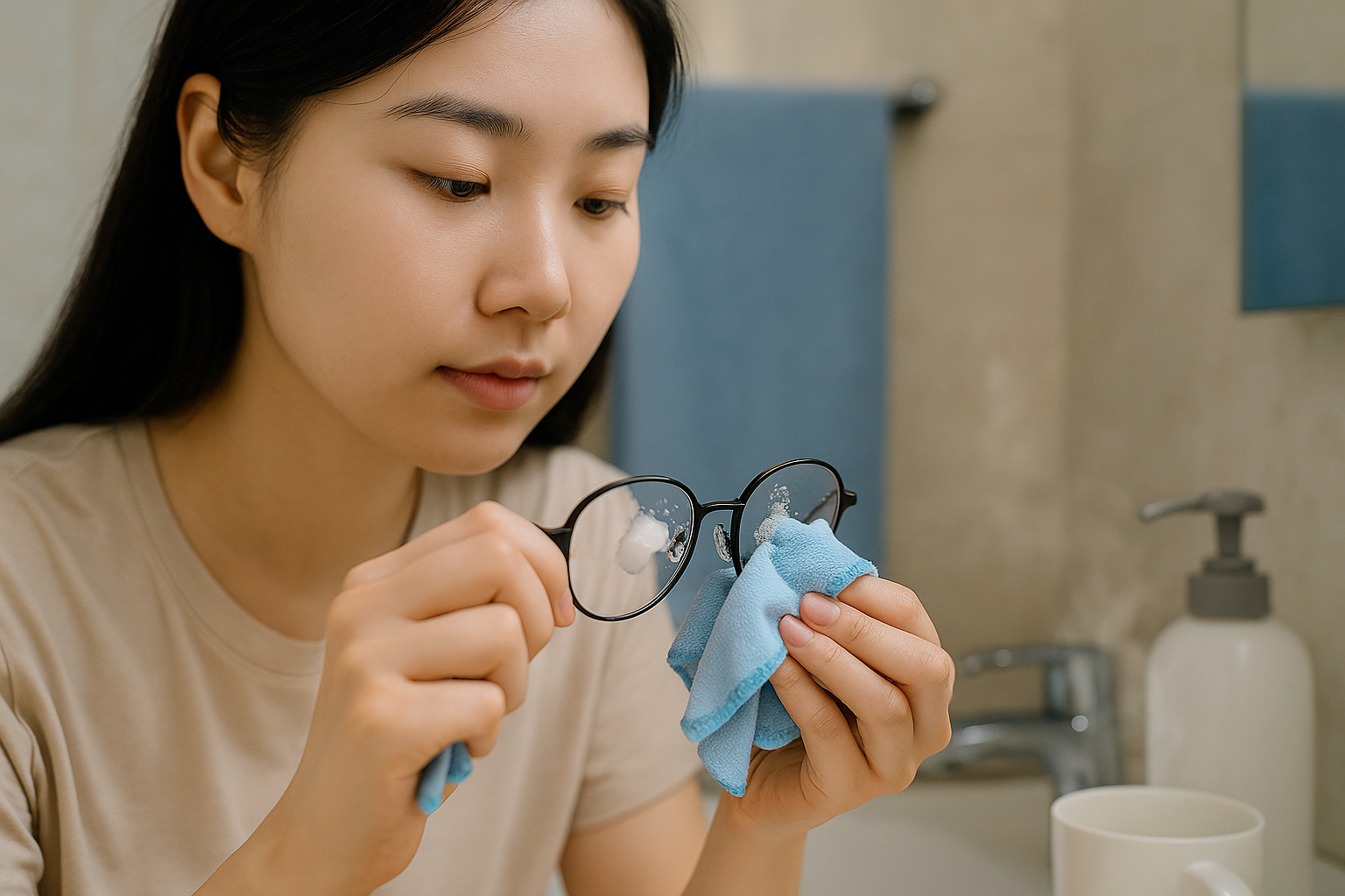 안경 김서림 방지법: 비누 거품 바르고 헹구지 말고 바로 닦기