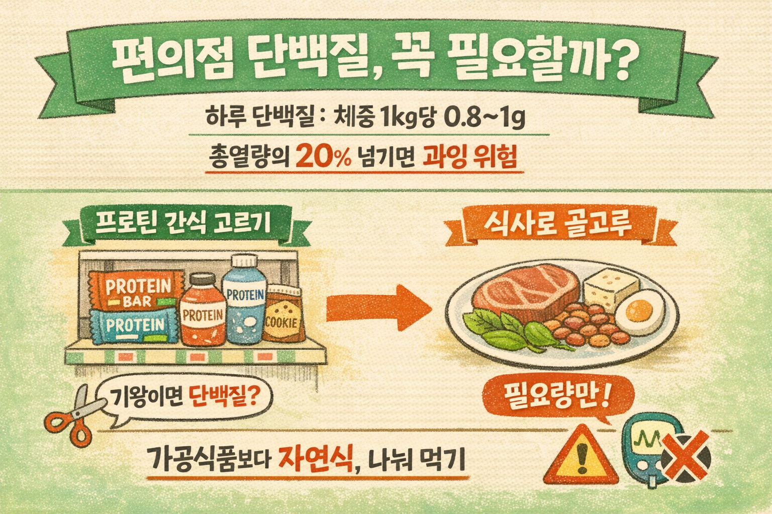 편의점 ‘단백질 간식’ 꼭 필요할까? 프로틴 음료·빵 과다섭취 위험과 권장량
