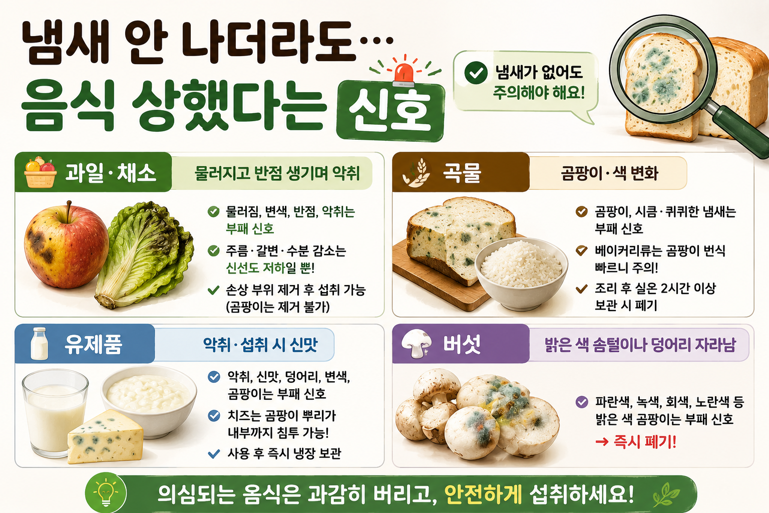 냄새 안 나도 버려야 합니다, 음식 상했다는 위험 신호 4가지
