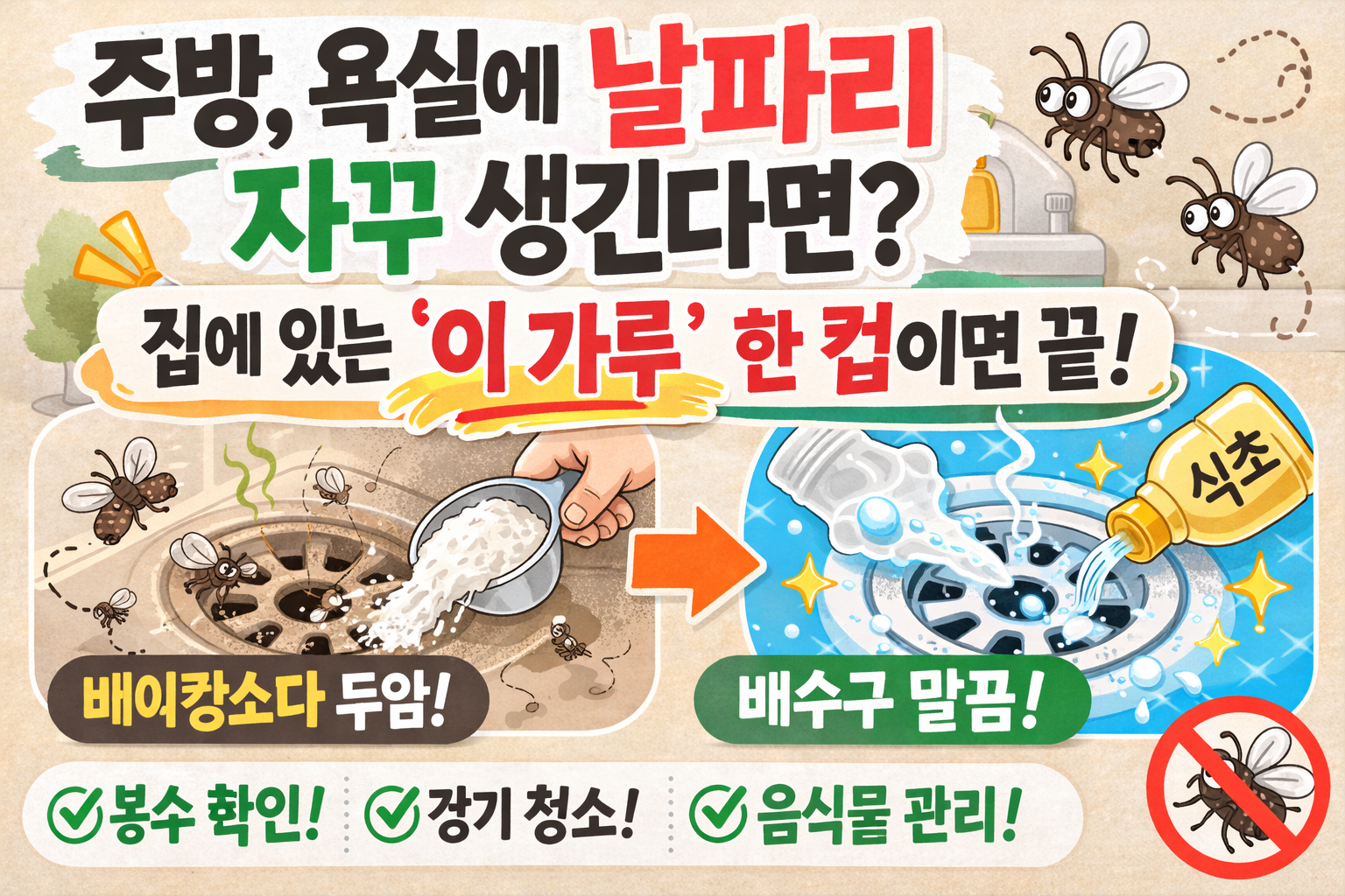 주방 욕실 날파리 없애는 법, 베이킹소다 한 컵으로 끝내는 배수구 청소