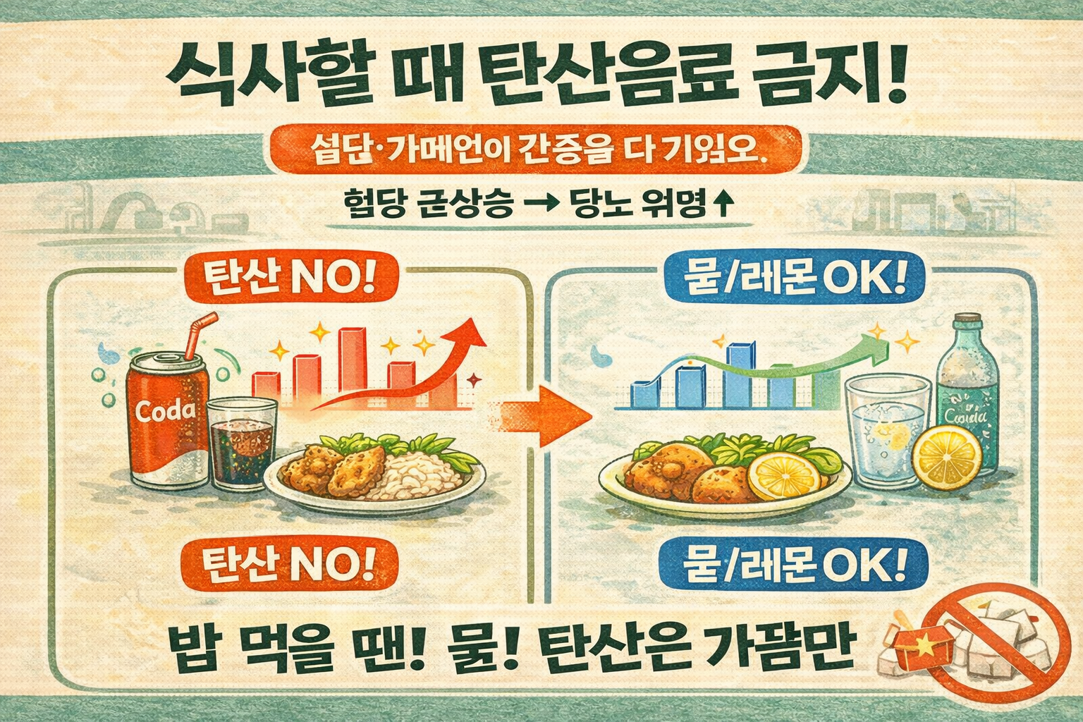 밥 먹을 때 이것(탄산음료) 마시지 마라, 혈당·당뇨 위험 줄이는 습관