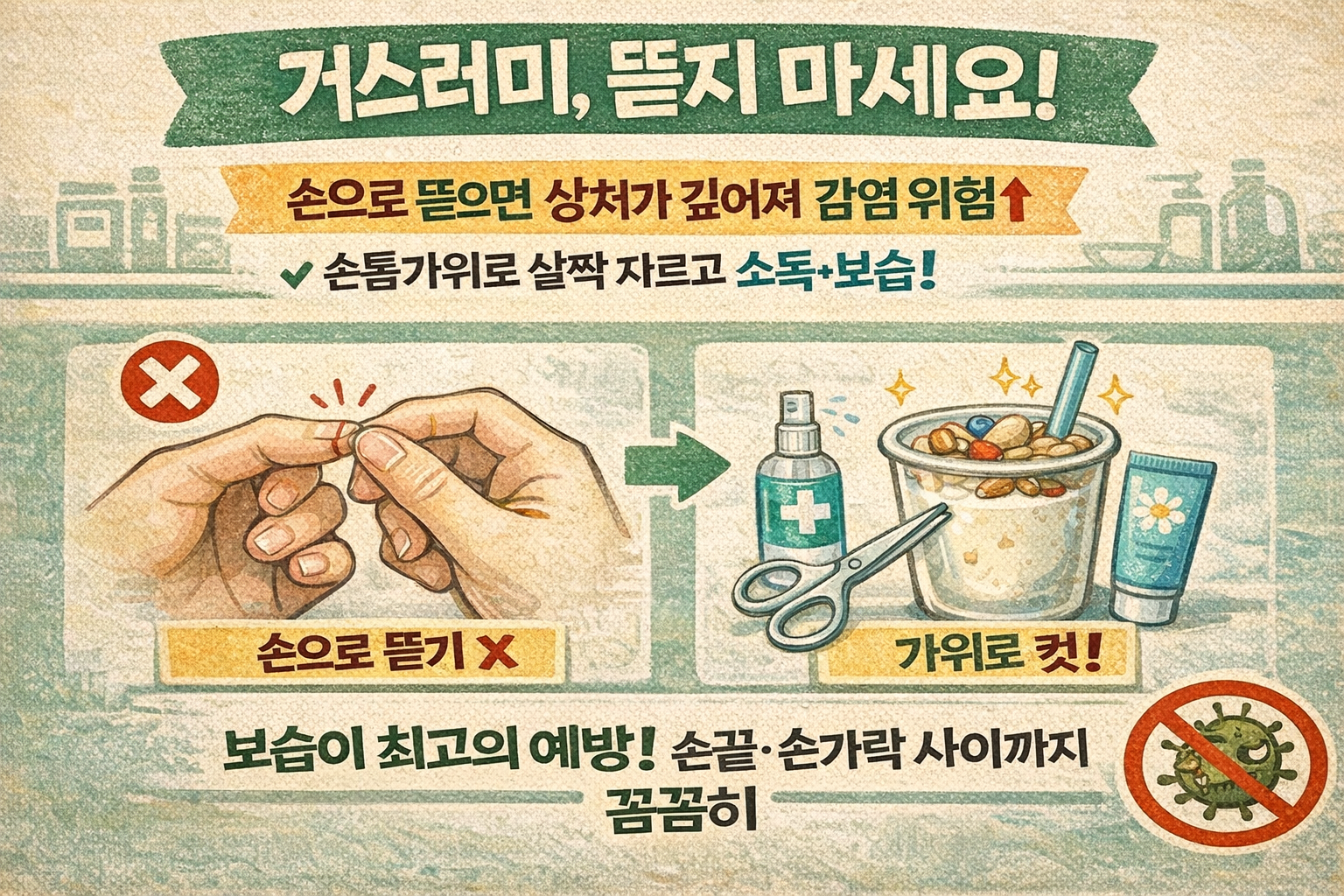 손톱 옆 껍질(거스러미) 무심코 뜯었다간 ‘조갑주위염’ 낭패… 안전하게 자르는 법·보습 팁