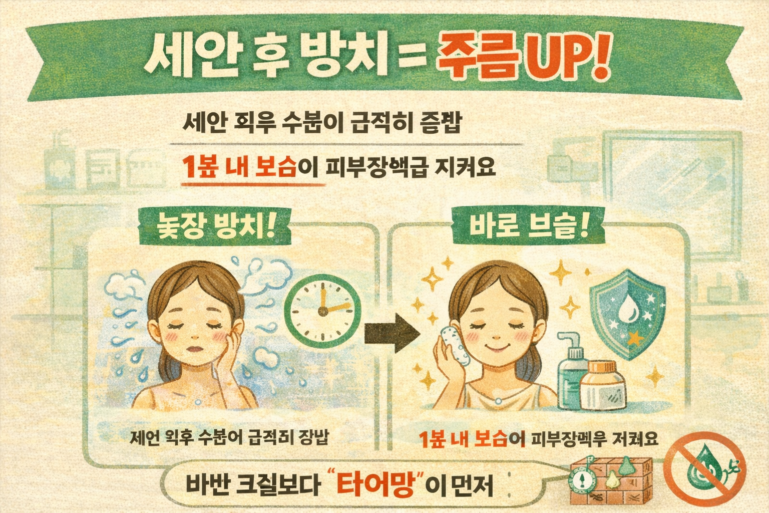 비싼 화장품도 헛돈 되는 습관: 세안 직후 ‘늦장 방치’가 주름을 확 늘리는 이유(보습 골든타임)