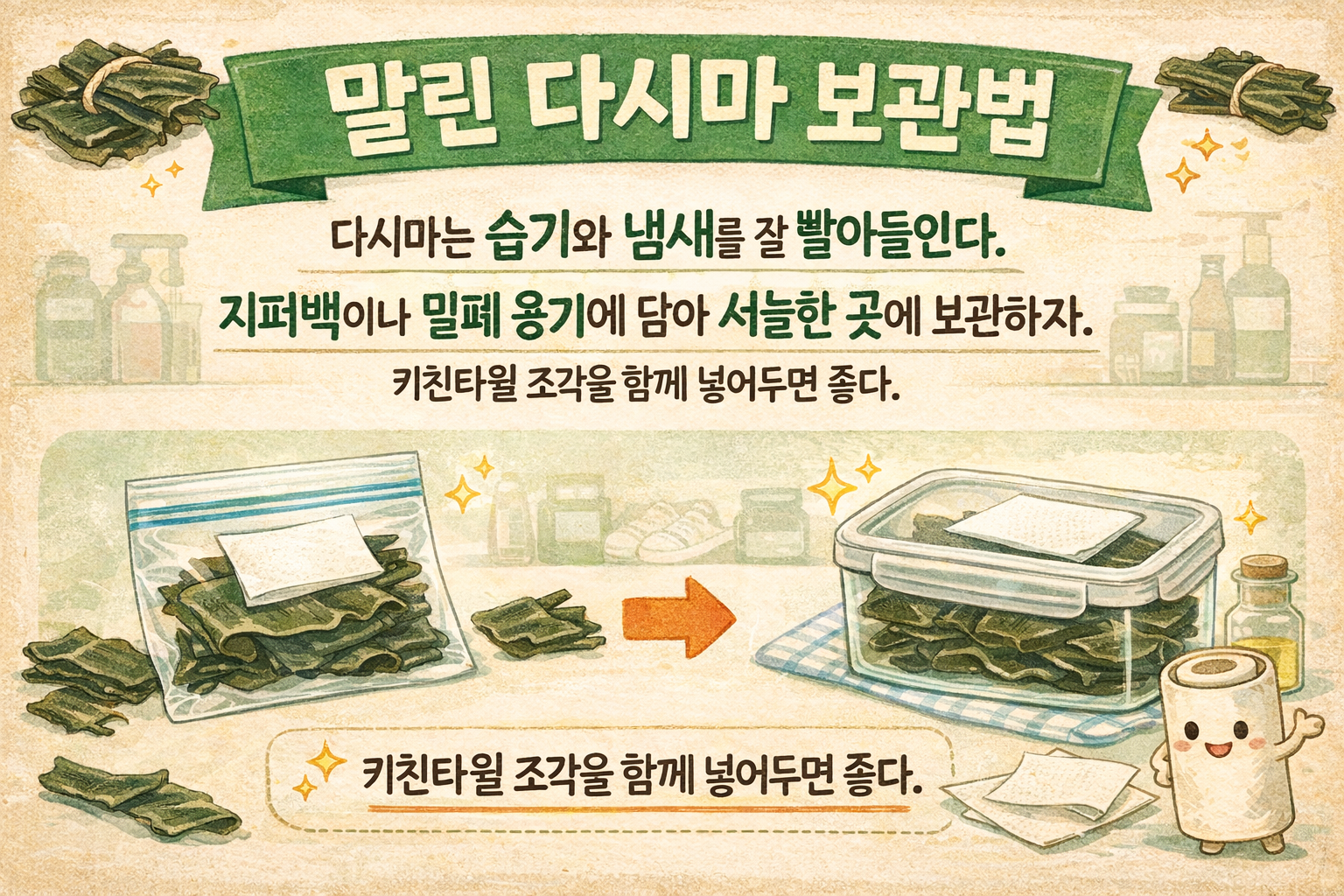 말린 다시마 보관법, 그냥 두면 눅눅해져요! 오래 바삭하게 지키는 쉬운 팁