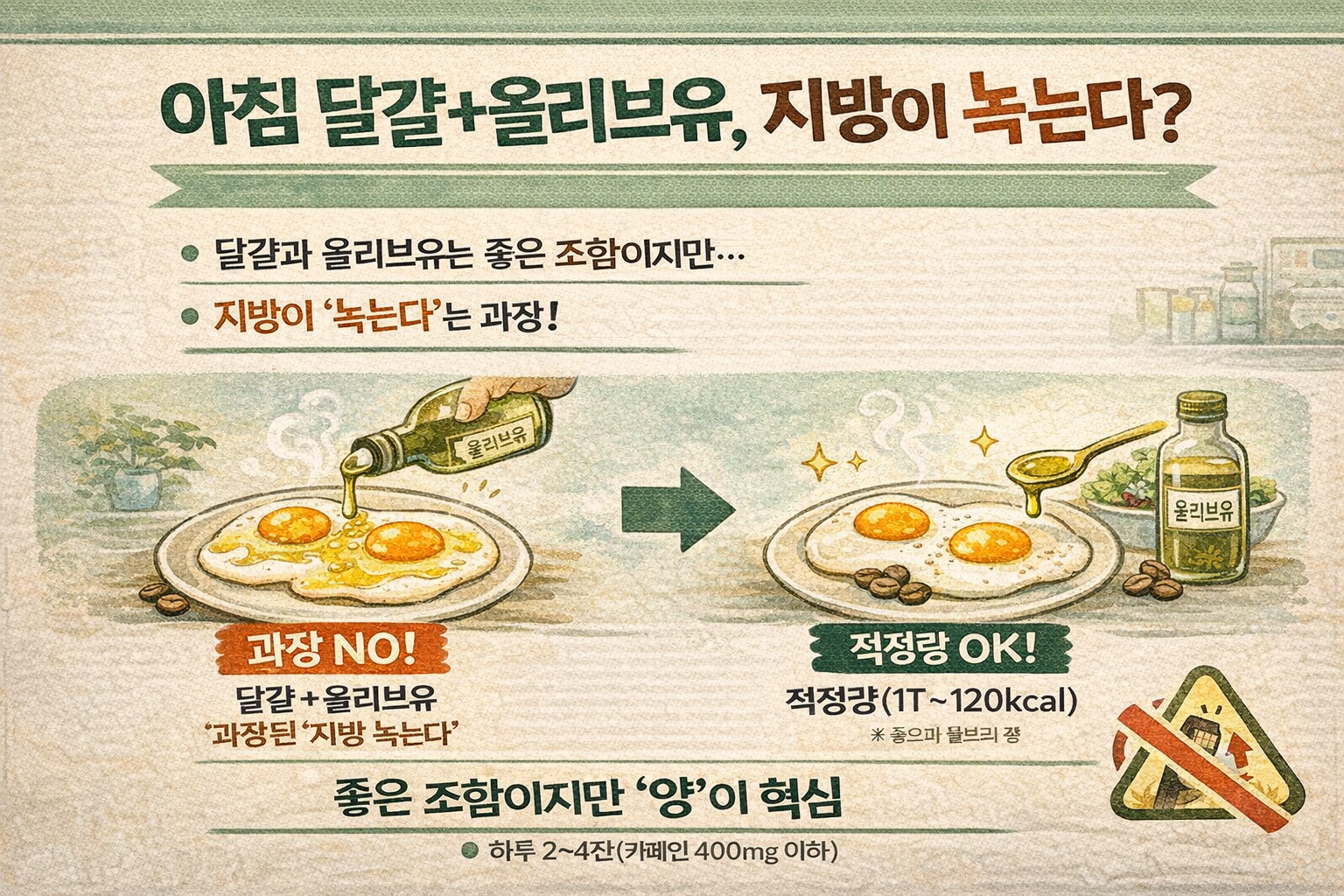 아침 달걀에 올리브유 뿌리면 지방이 ‘녹는다’? 진짜 효과 vs 칼로리 함정