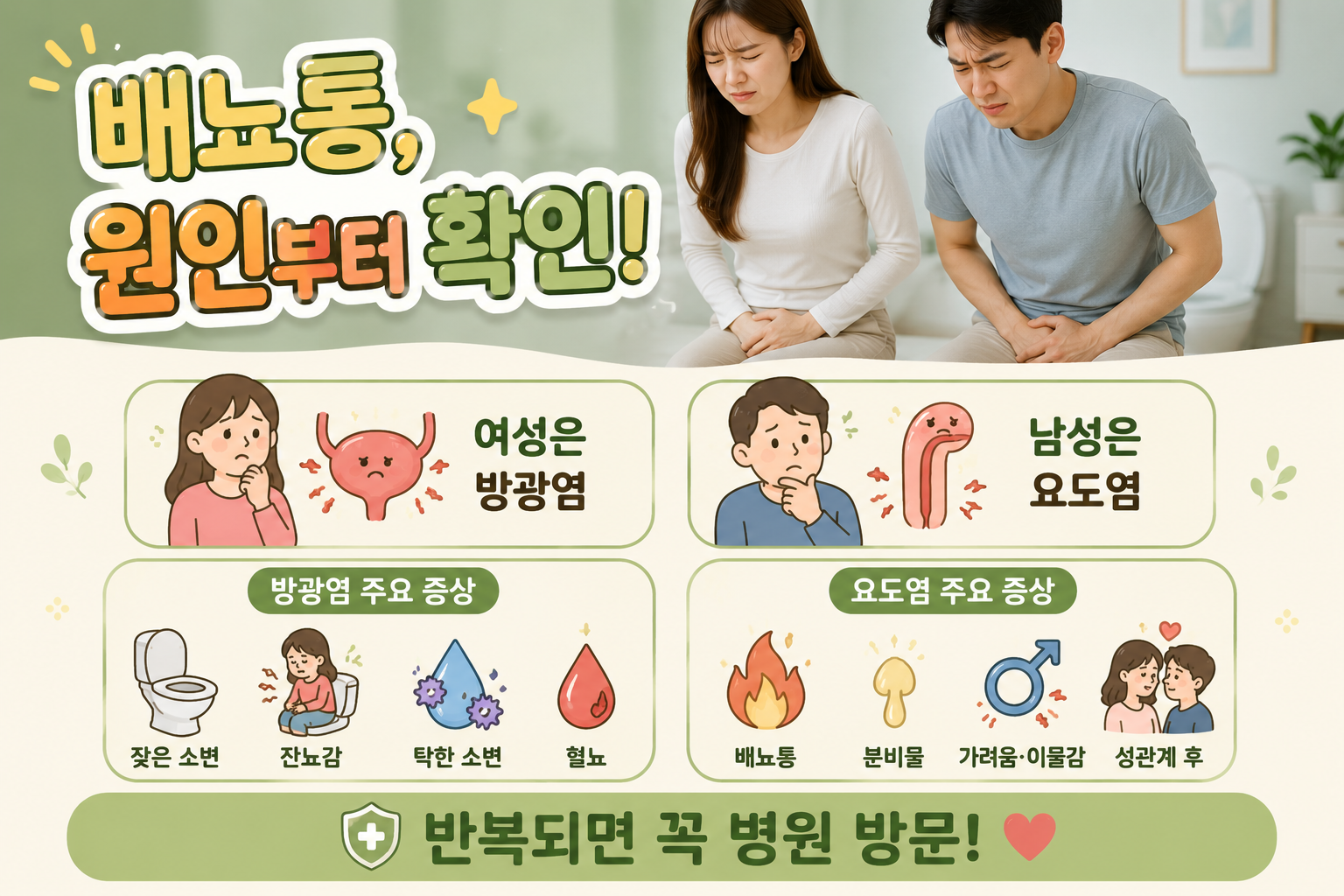 소변 볼 때 따갑다면? 여성은 방광염, 남성은 요도염부터 확인하세요