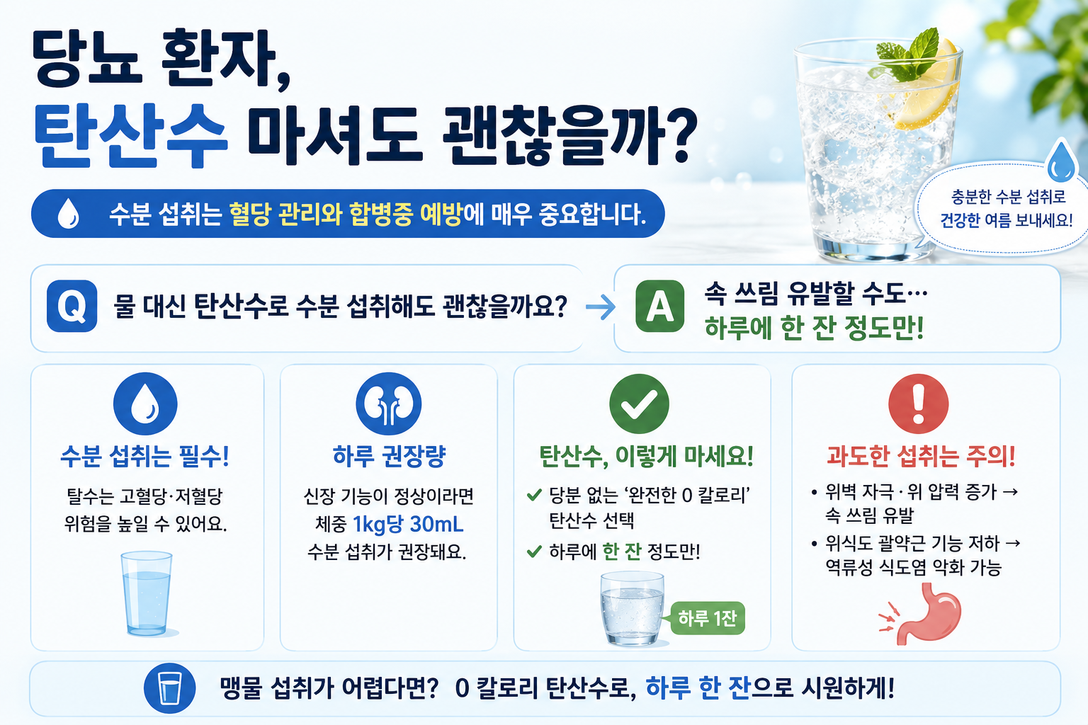 당뇨 환자 탄산수 마셔도 될까? 혈당 걱정 없이 마시는 기준