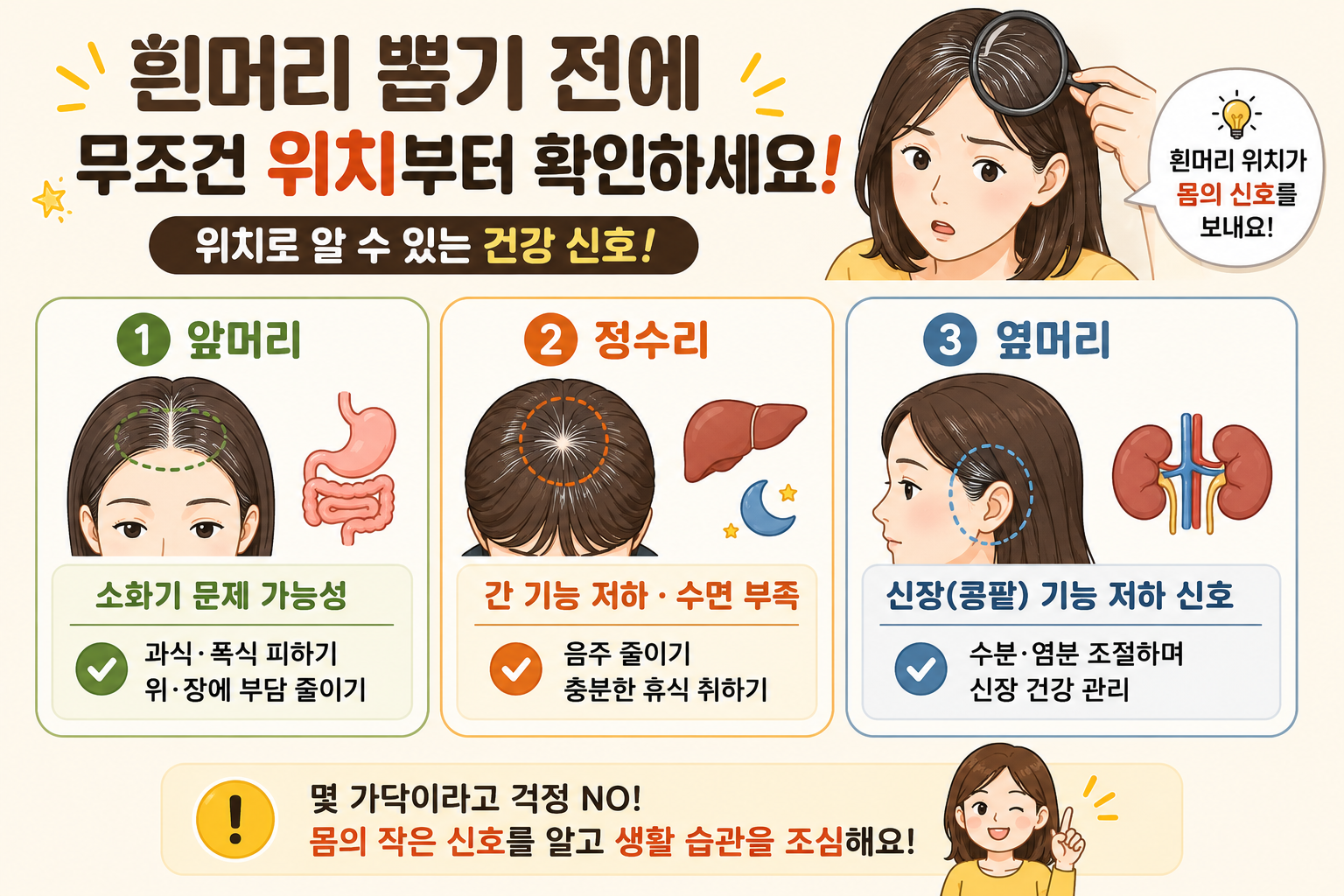 흰머리 뽑기 전 꼭 보세요, 위치보다 중요한 진짜 원인