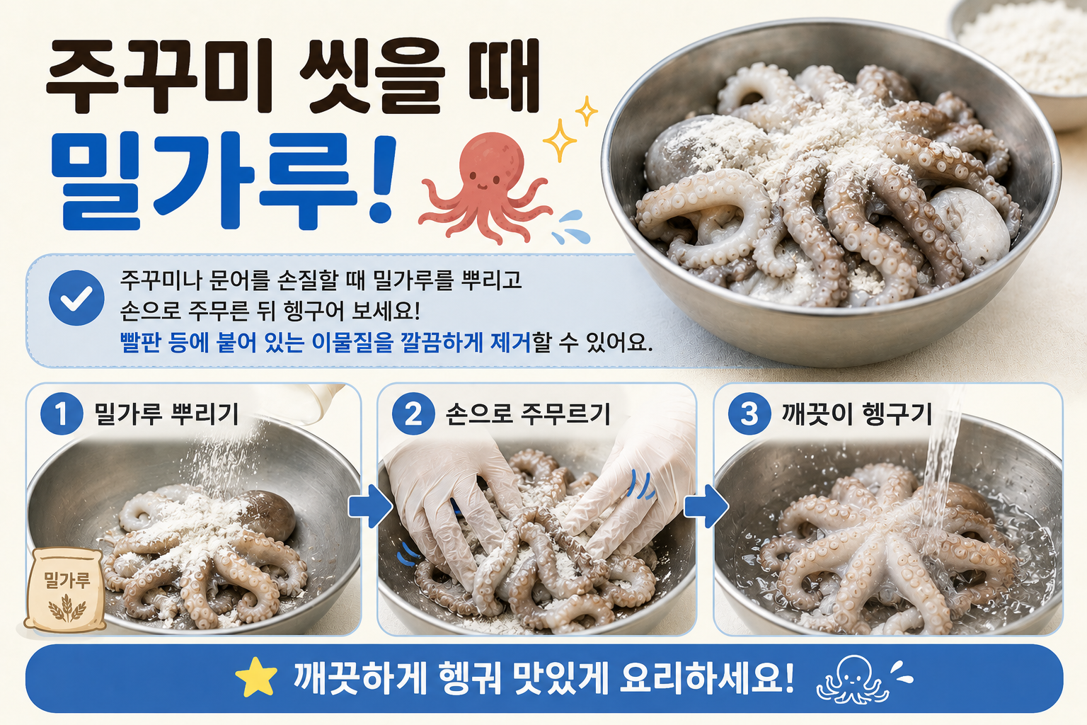 주꾸미 씻을 때 밀가루, 빨판 이물질 깔끔하게 제거하는 손질 꿀팁
