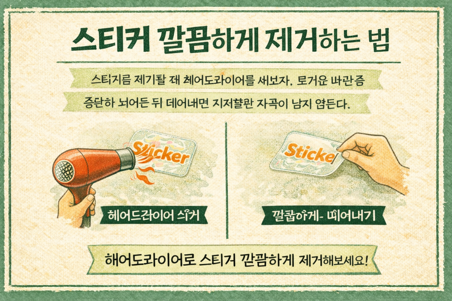 스티커 깔끔하게 제거하는 법, 헤어드라이어로 자국 없이 떼는 가장 쉬운 방법