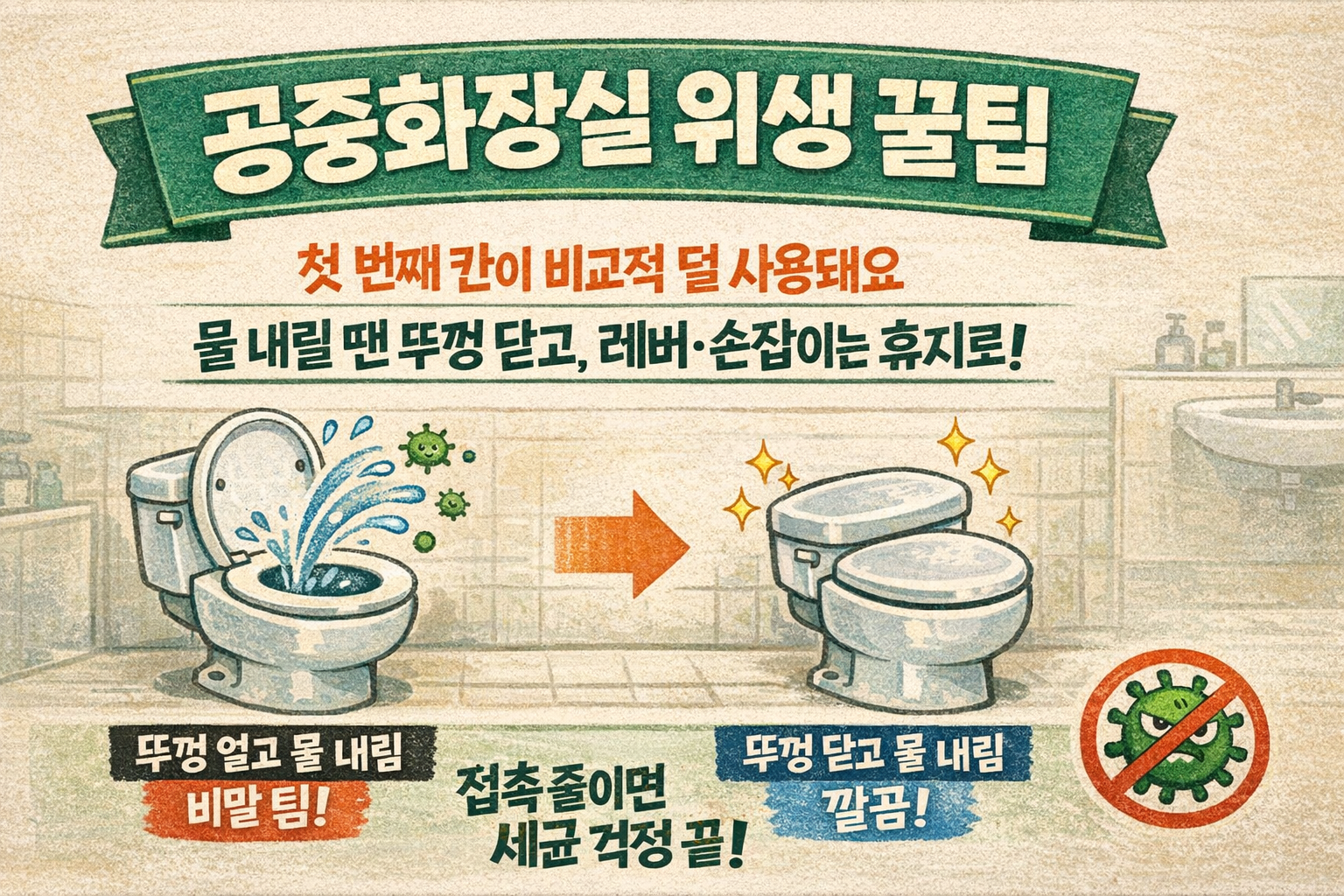 최홍만도 “집 밖 화장실 NO”… 공중화장실 찝찝함 줄이는 위생수칙 4가지(첫 칸·뚜껑 닫기)