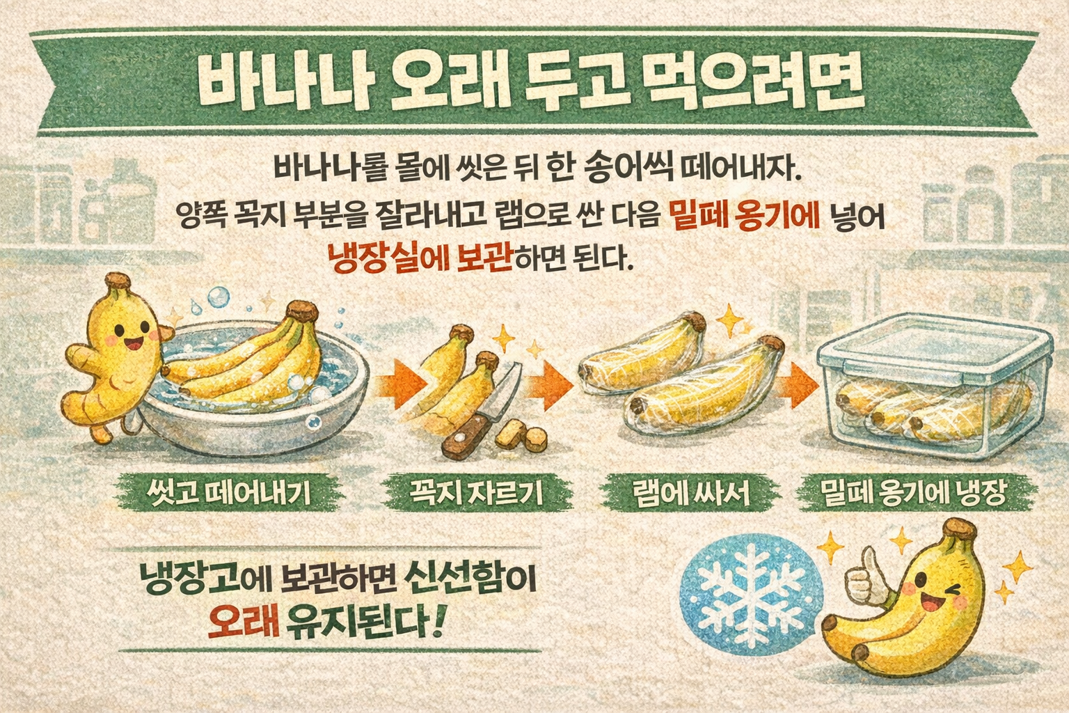 바나나 오래 두고 먹는 법, 꼭지 자르고 랩 씌워 냉장 보관하세요