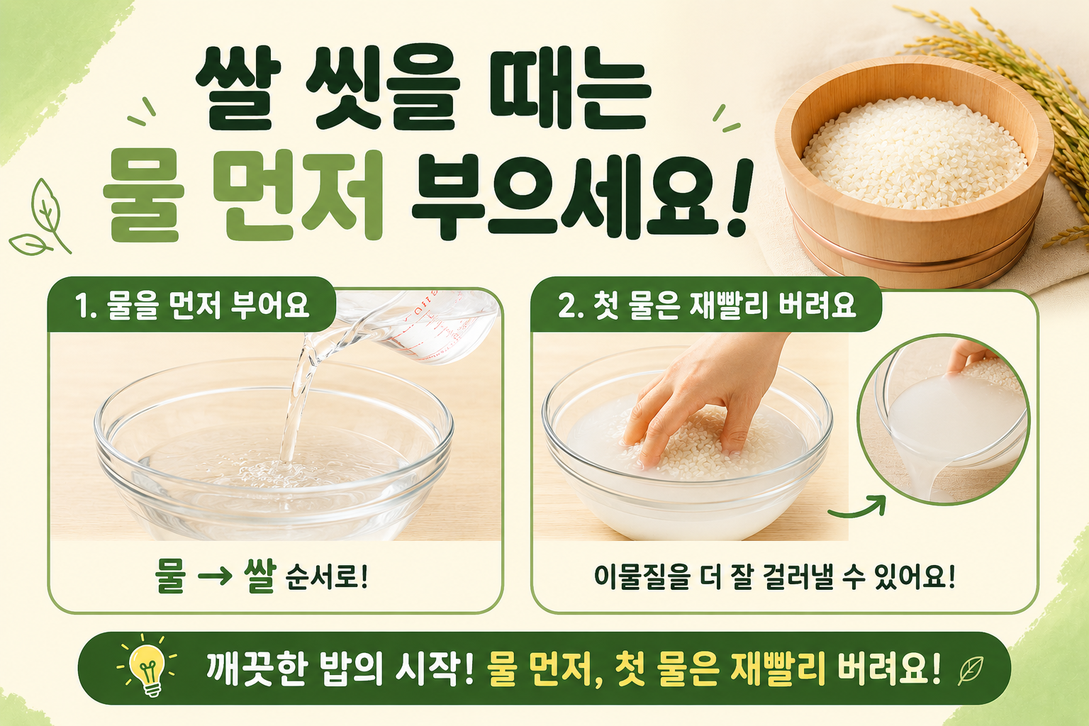 쌀 씻는 법, 물 먼저 붓고 첫물 빨리 버려야 밥맛이 좋아집니다