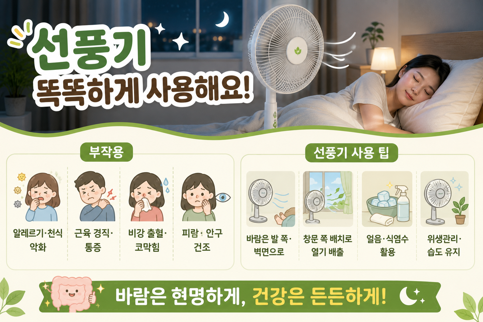 밤새 선풍기 틀고 자면? 코막힘·근육통 부르는 부작용과 안전 사용법