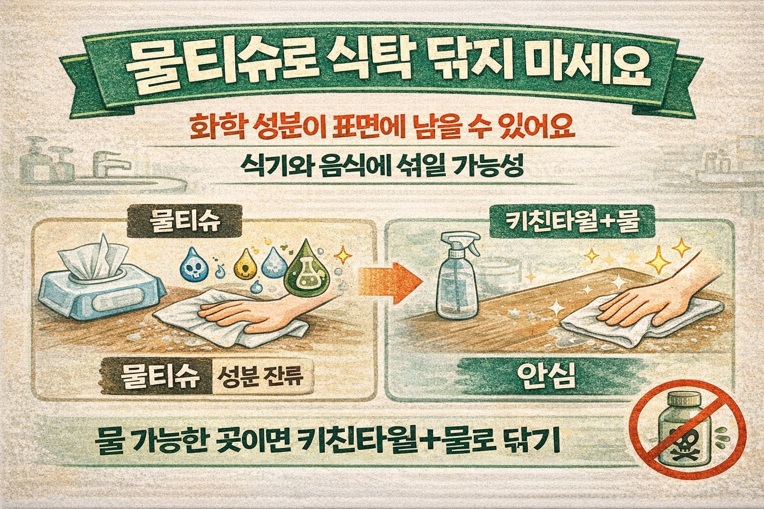 “편해서 매일 썼는데” 물티슈로 식탁 닦으면 안 되는 이유 3가지… 잔류 성분 걱정 줄이는 ‘대안’은?