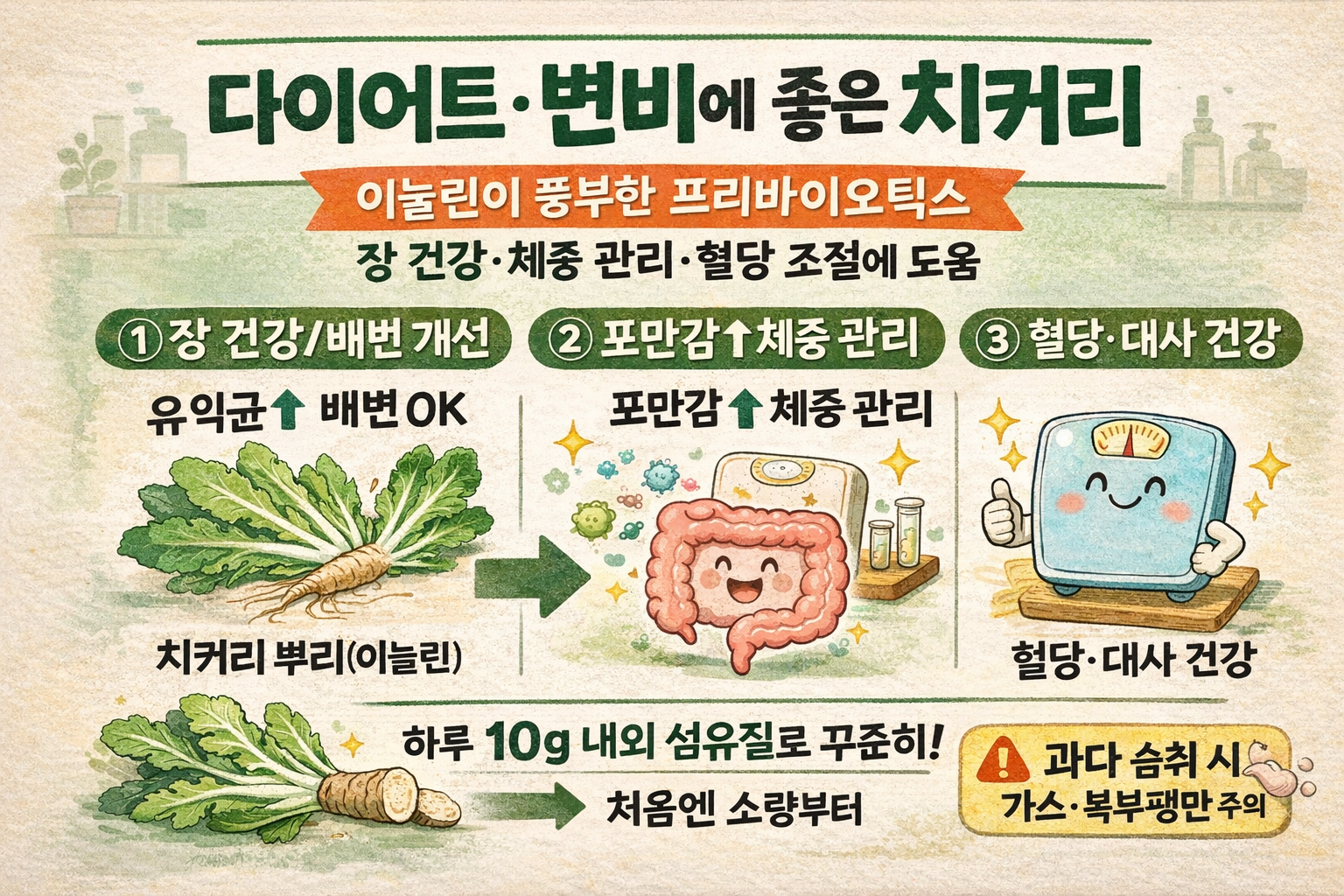 치커리 효능 총정리: 이눌린으로 변비·다이어트·혈당 관리까지 5가지 효과