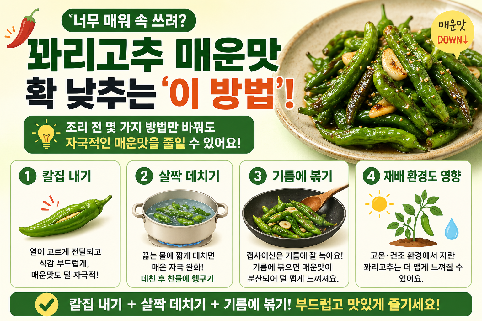 꽈리고추 매운맛 줄이는 법, 칼집·데치기만 해도 달라진다