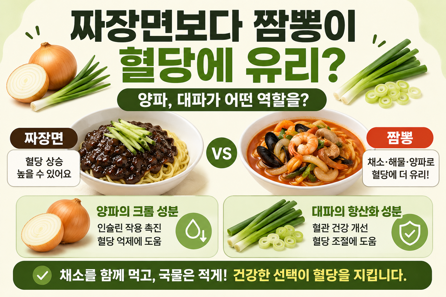 짜장면보다 짬뽕이 혈당에 유리할까? 양파·대파가 도와주는 이유