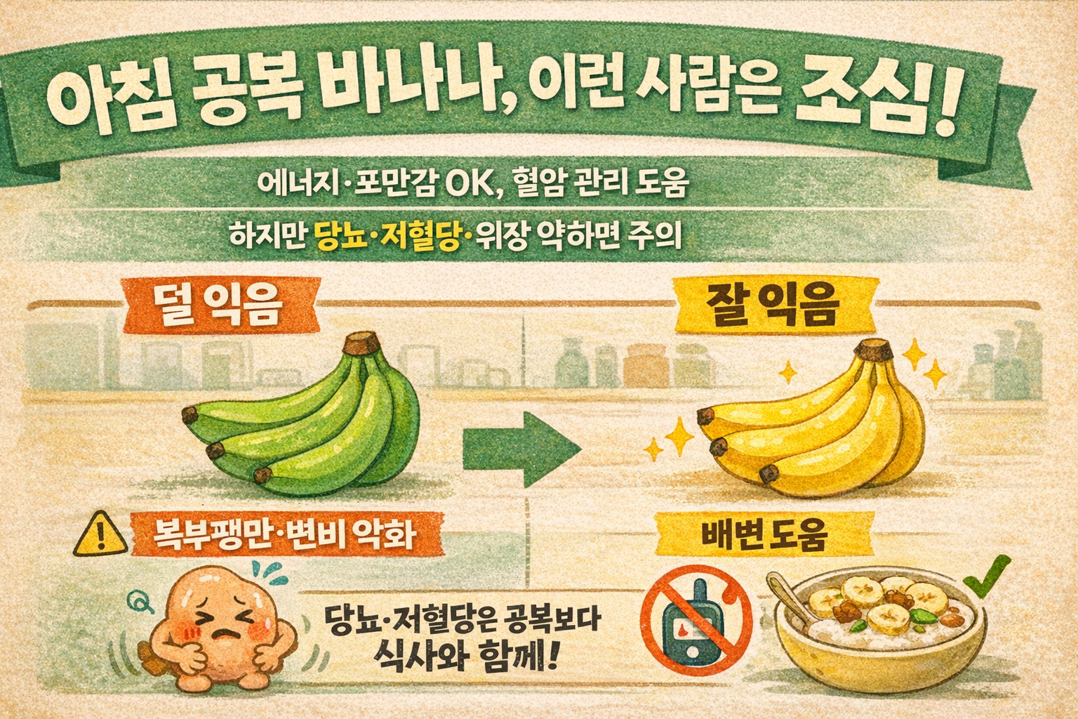 아침 공복 바나나, 변비엔 좋지만 혈당엔 위험… 당뇨·저혈당·위장 약한 사람 주의