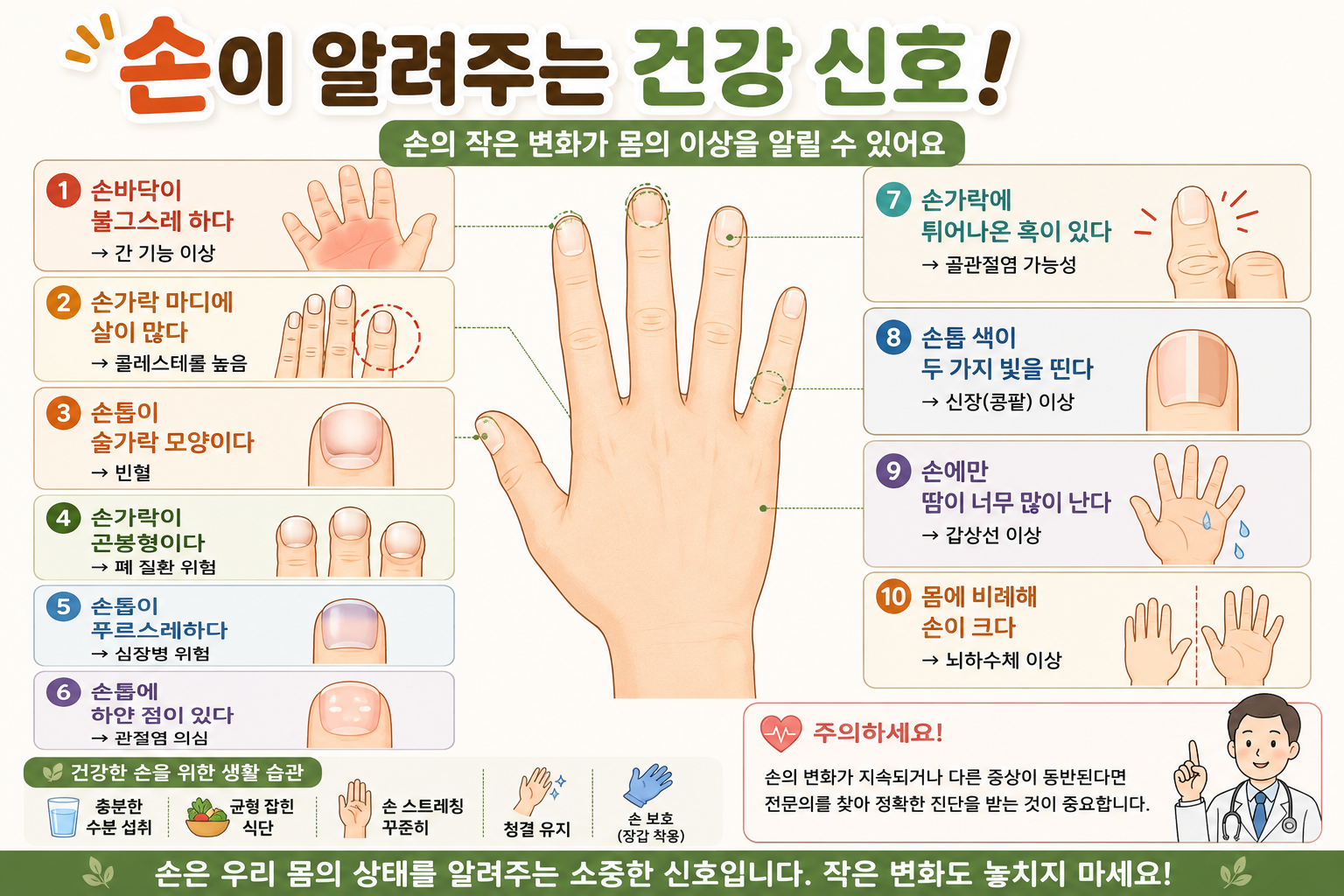 손톱 색이 푸르고 손바닥이 붉다면? 손이 보내는 건강 이상 신호 10가지