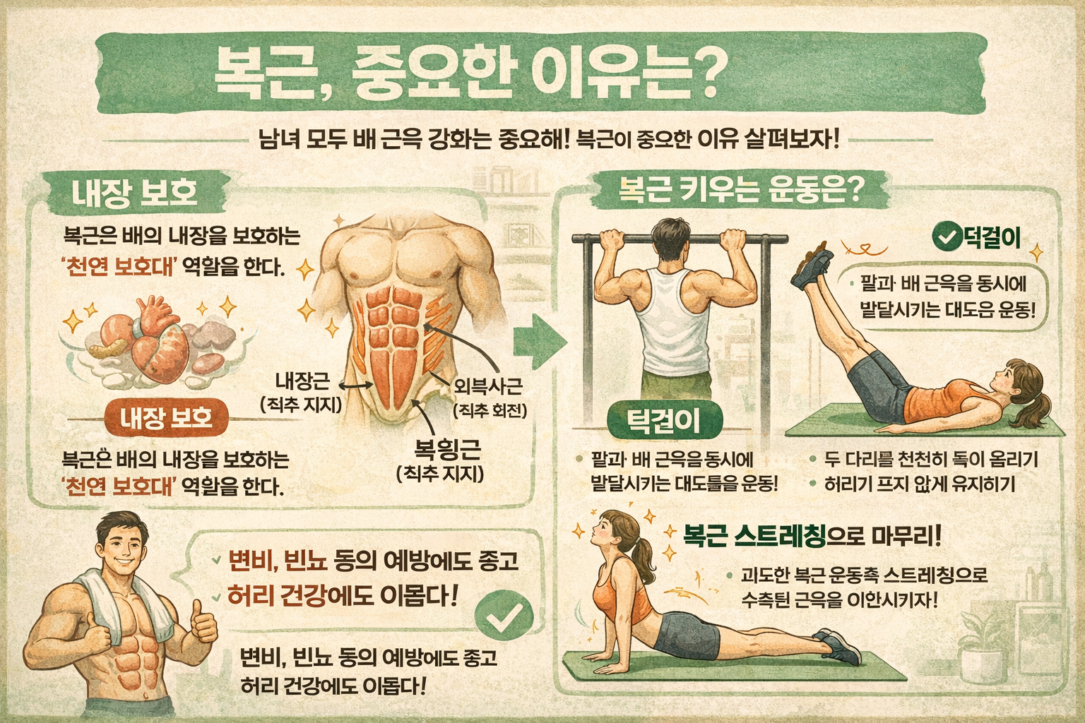 복근이 중요한 이유, 식스팩보다 중요한 허리 건강·장기 보호와 키우는 운동