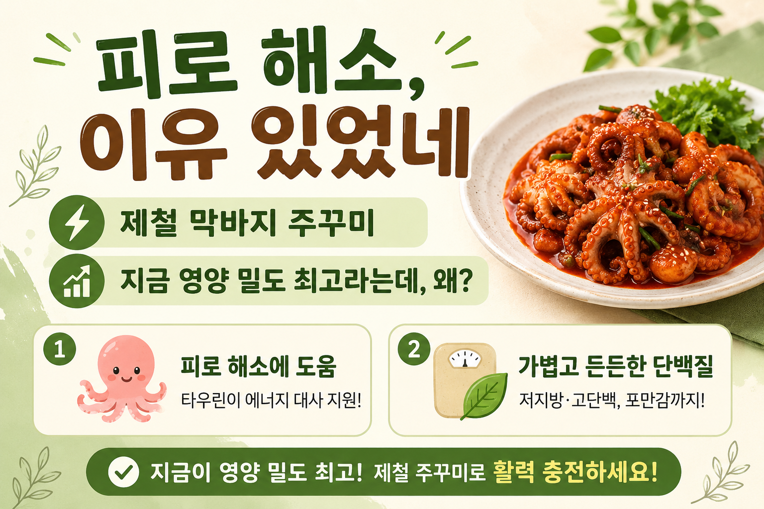 주꾸미 제철 막바지, 피로 해소에 좋은 이유… 타우린 풍부한 봄 보양식