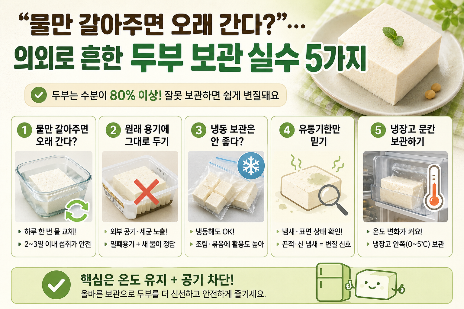 두부 보관, 물만 갈아주면 끝? 빨리 상하게 만드는 실수 5가지
