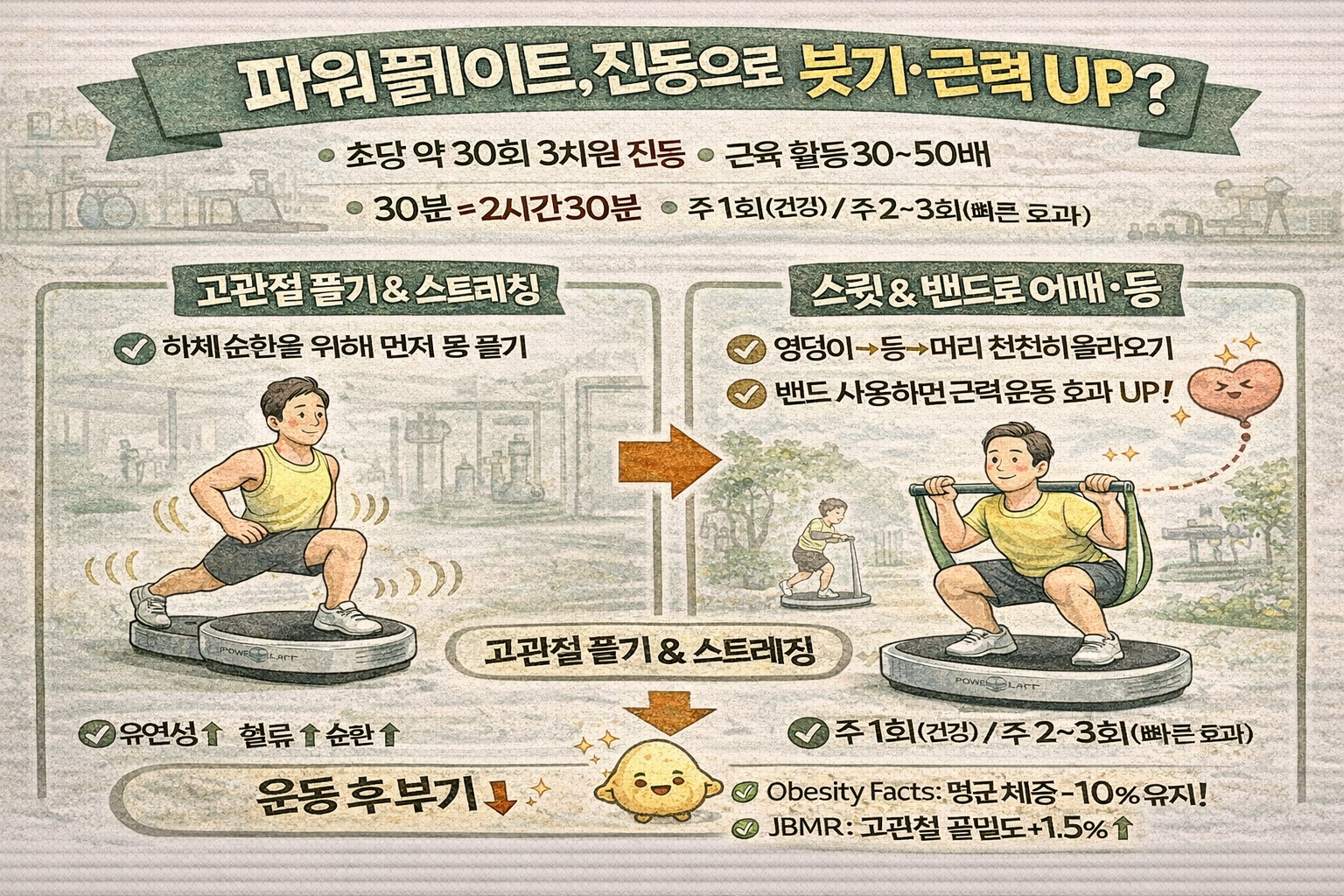 파워플레이트 효과 총정리: 부기 빠지고 혈액순환↑ 다이어트·근력운동 효율↑(스쿼트·밴드 루틴)
