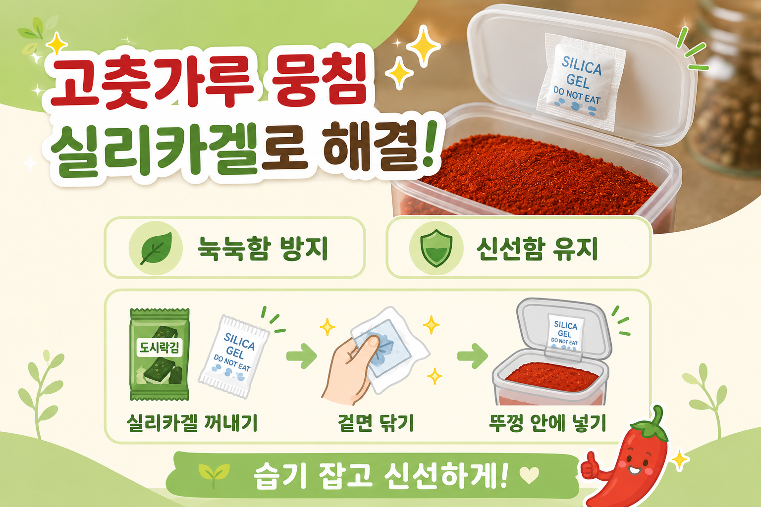 김 봉지 실리카겔 버리지 마세요 고춧가루 뭉침 막는 최고의 보관법