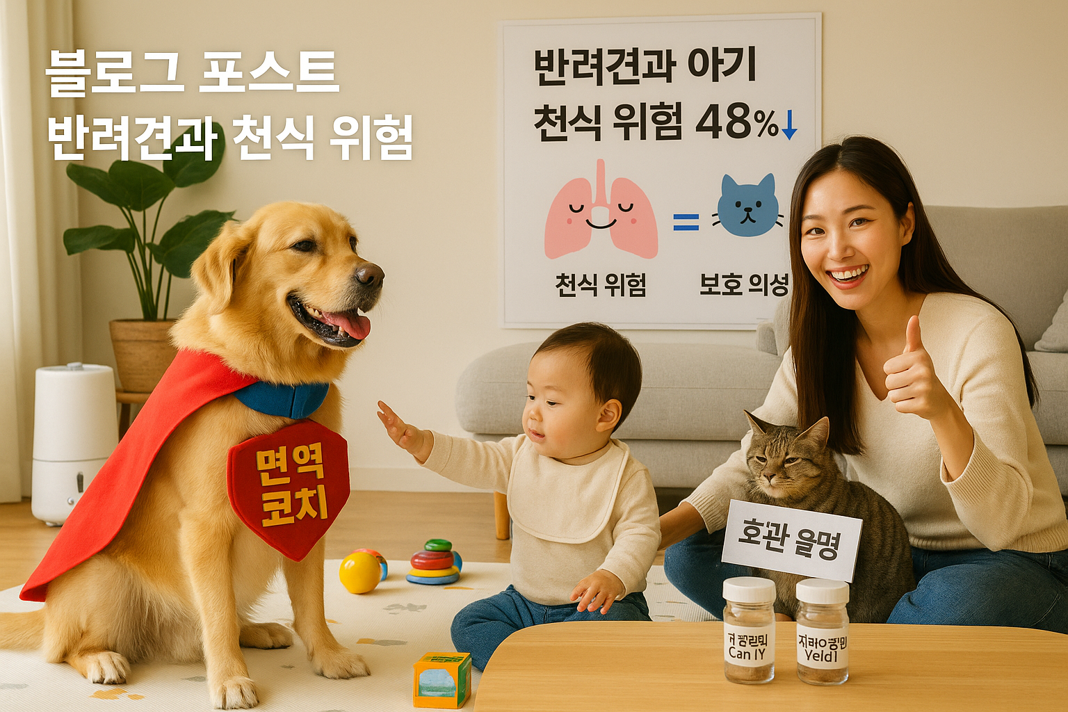 반려견과 자라면 아기 천식 위험 48%↓…고양이는 보호효과 없음 (CHILD 코호트)